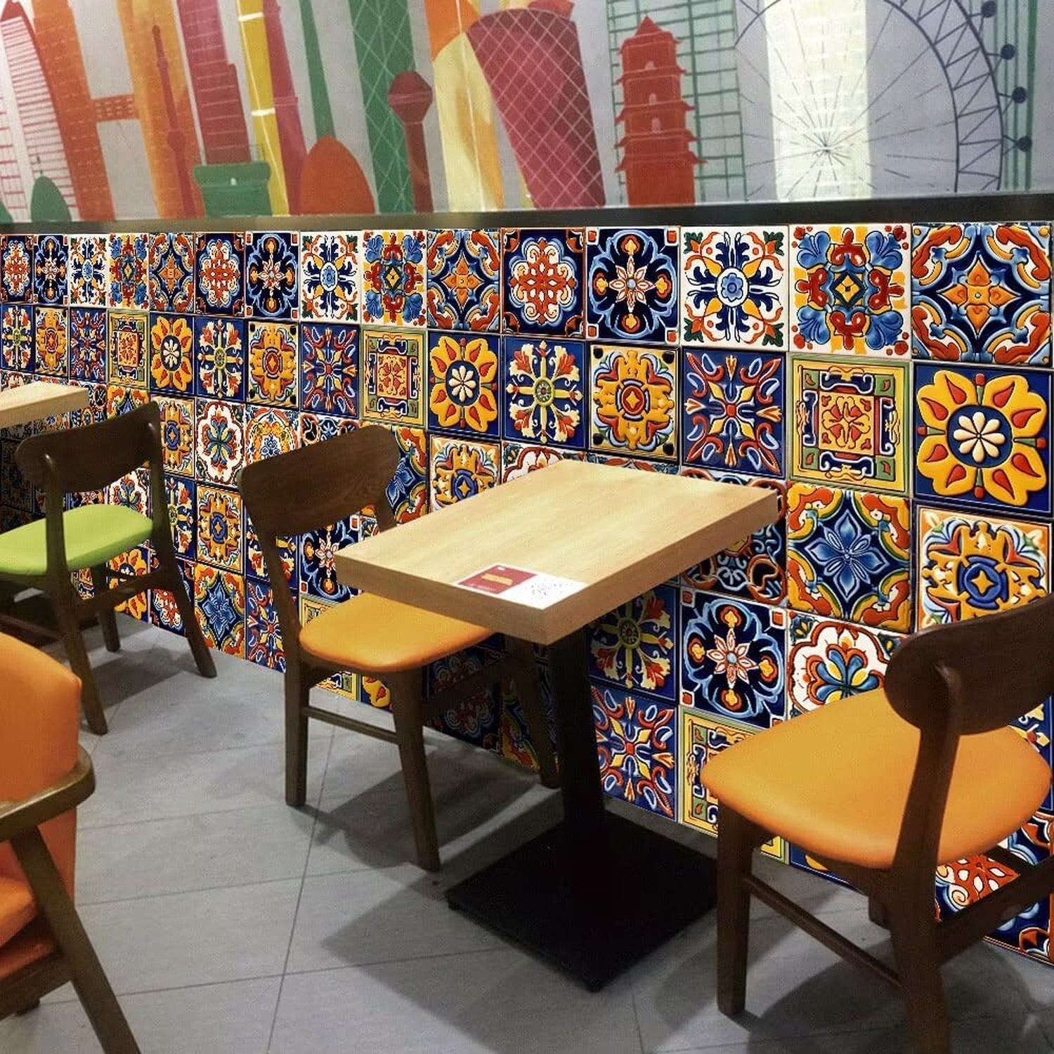 24 PCS Moroccan Boho Tile Stickers Peel and Stick 4×4 Inch, Waterproof Vinyl …