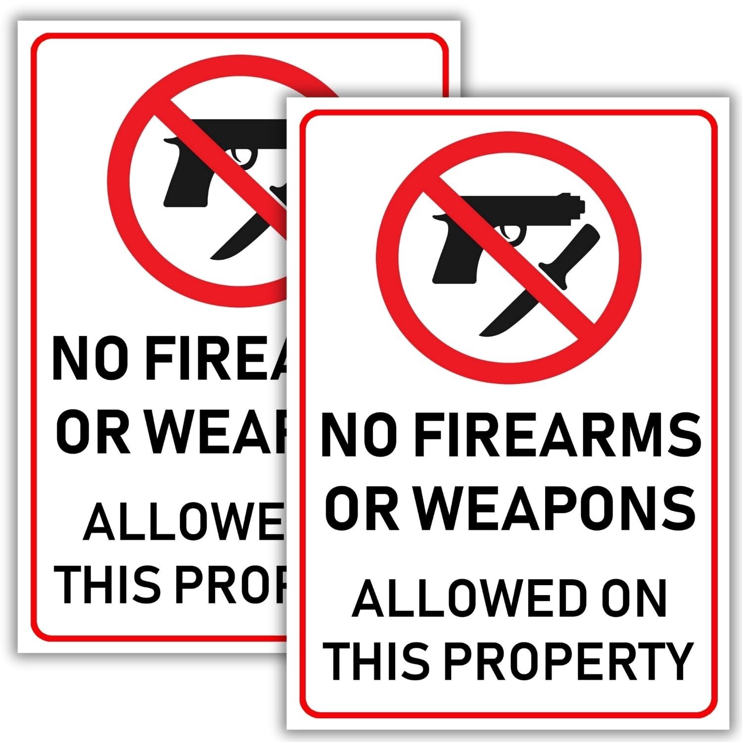(2 Pack) No Firearms Guns Or Weapons Allowed Sign, 10 x 7 Inches, 120 Mil Pla…