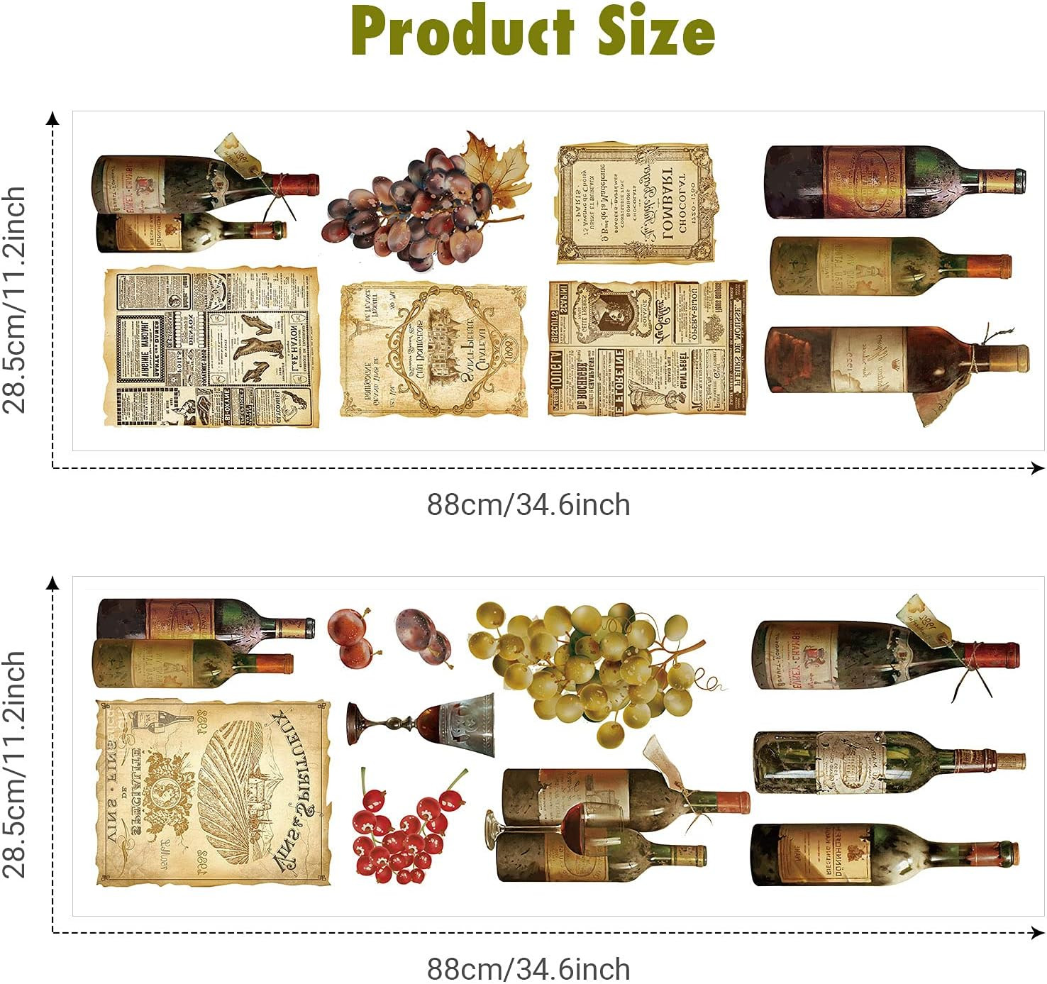 2 Sheets Wine Wall Decal Stickers Artwork Peel and Stick Wine Bottle Wall Glass