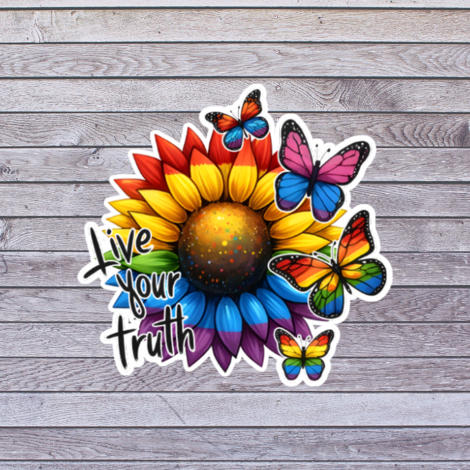 Sunflower Sticker Vinyl Decal Live Your Truth Rainbow Butterfly Pride