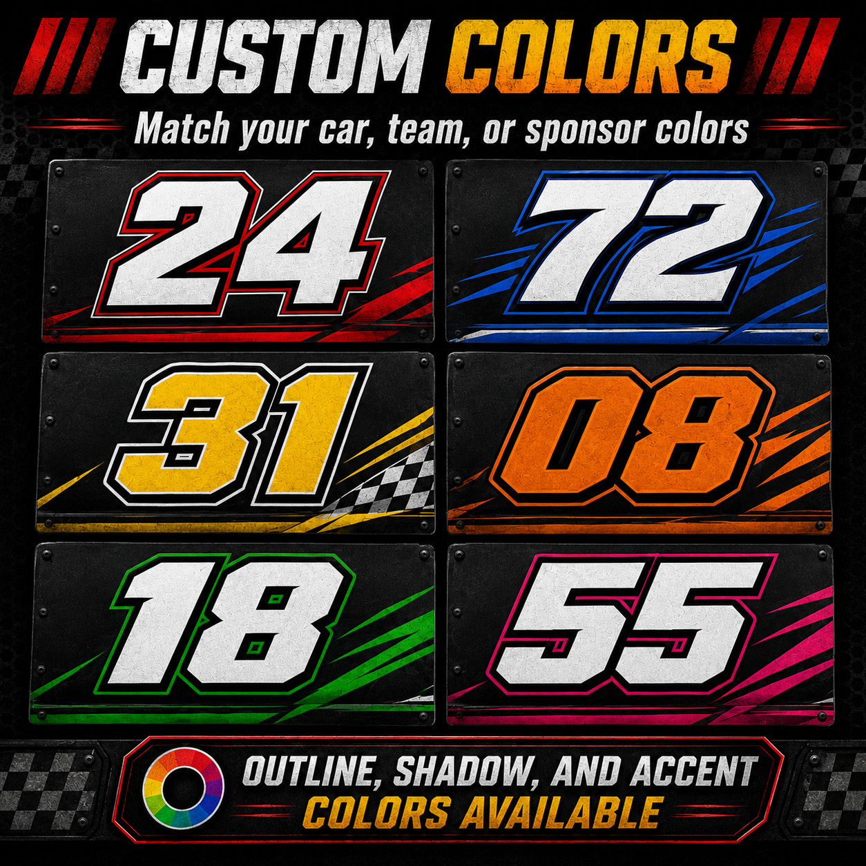 Custom Race Car Number Decals Personalized Name Vinyl Door Stickers Pair nhra