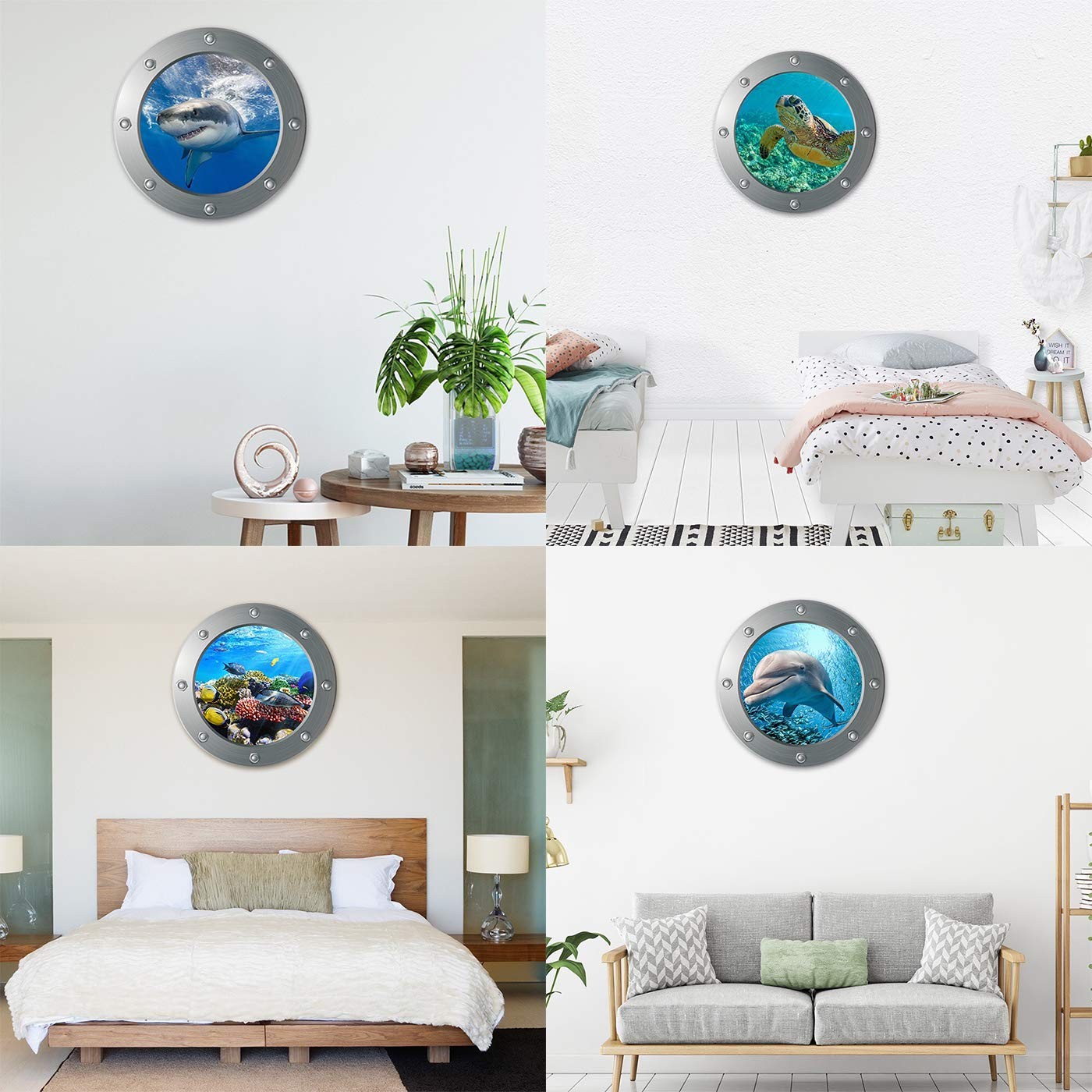 OTDCGI 11 Inch Round 3D Porthole Window Adhesive Stickers – 11 Inches, Blue