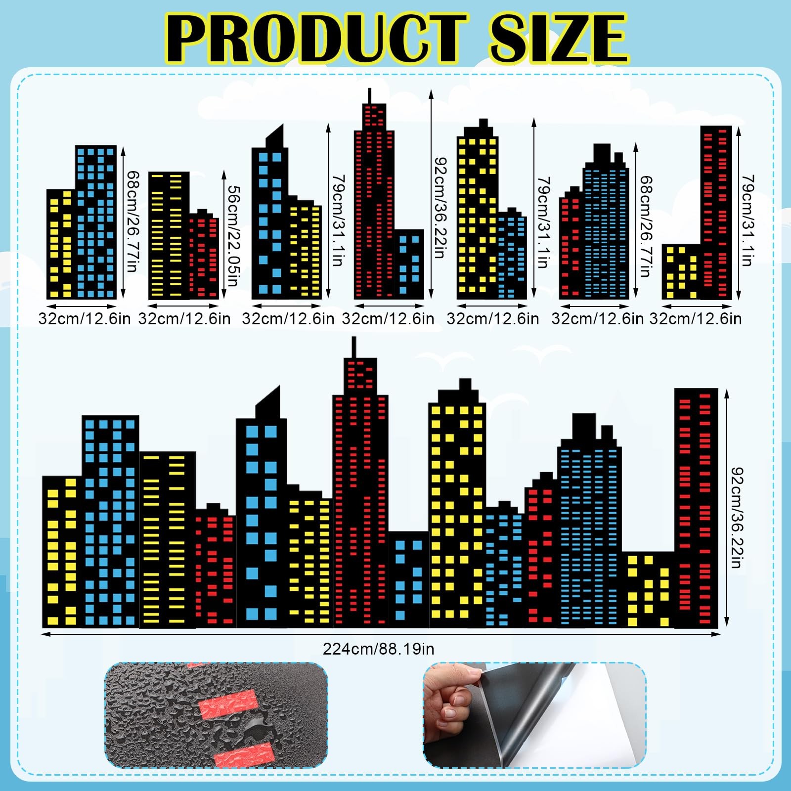Breling Large Hero Theme City Skyline Wall Decals 12.6 inches, Multi Color