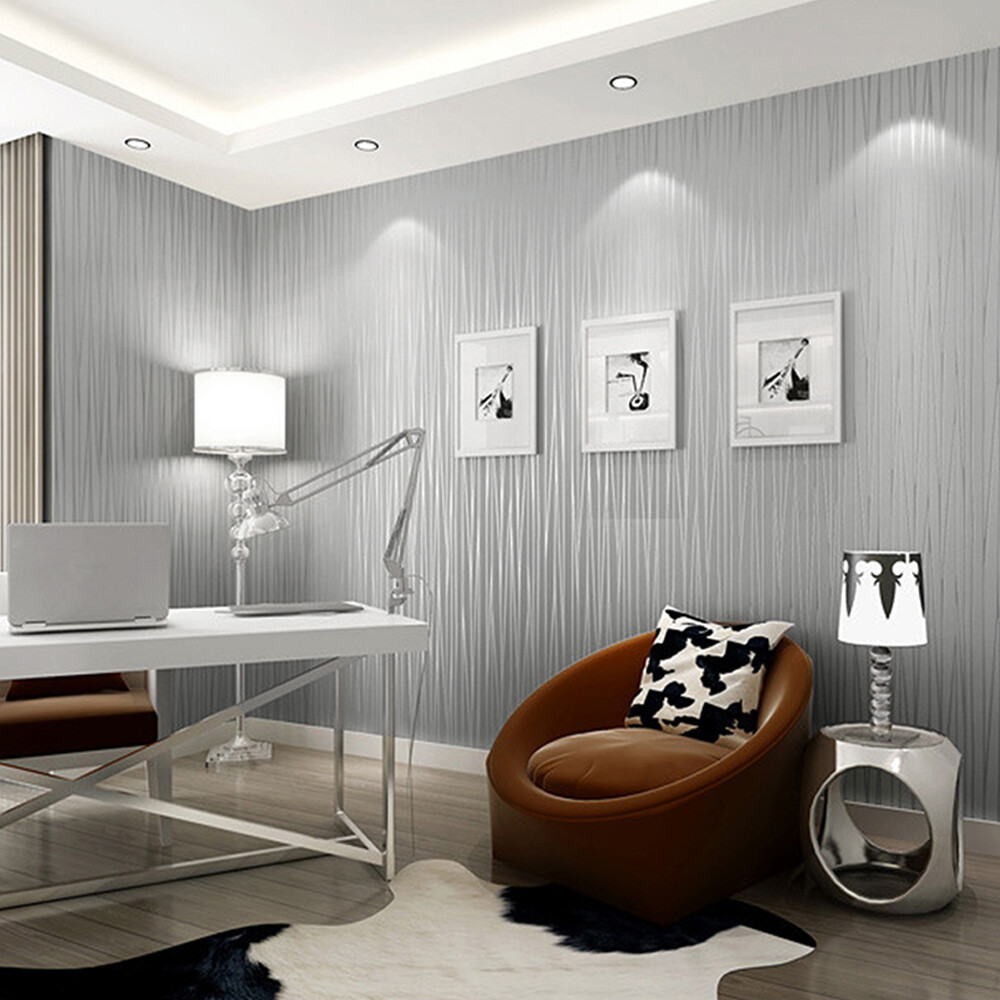 10M 3D Textured Wallpaper Roll Non-Woven Plain Stripe Wall Sticker for Bedroom
