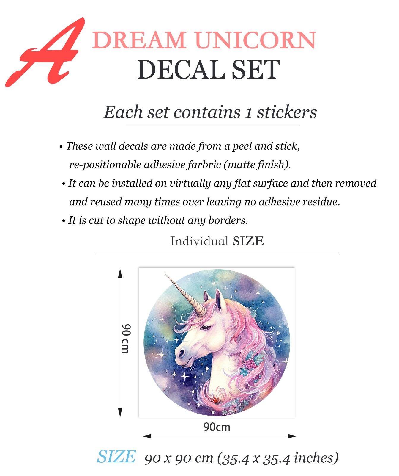 Watercolor Dream Floral Unicorns Girl's room decoration wall decal Sticker