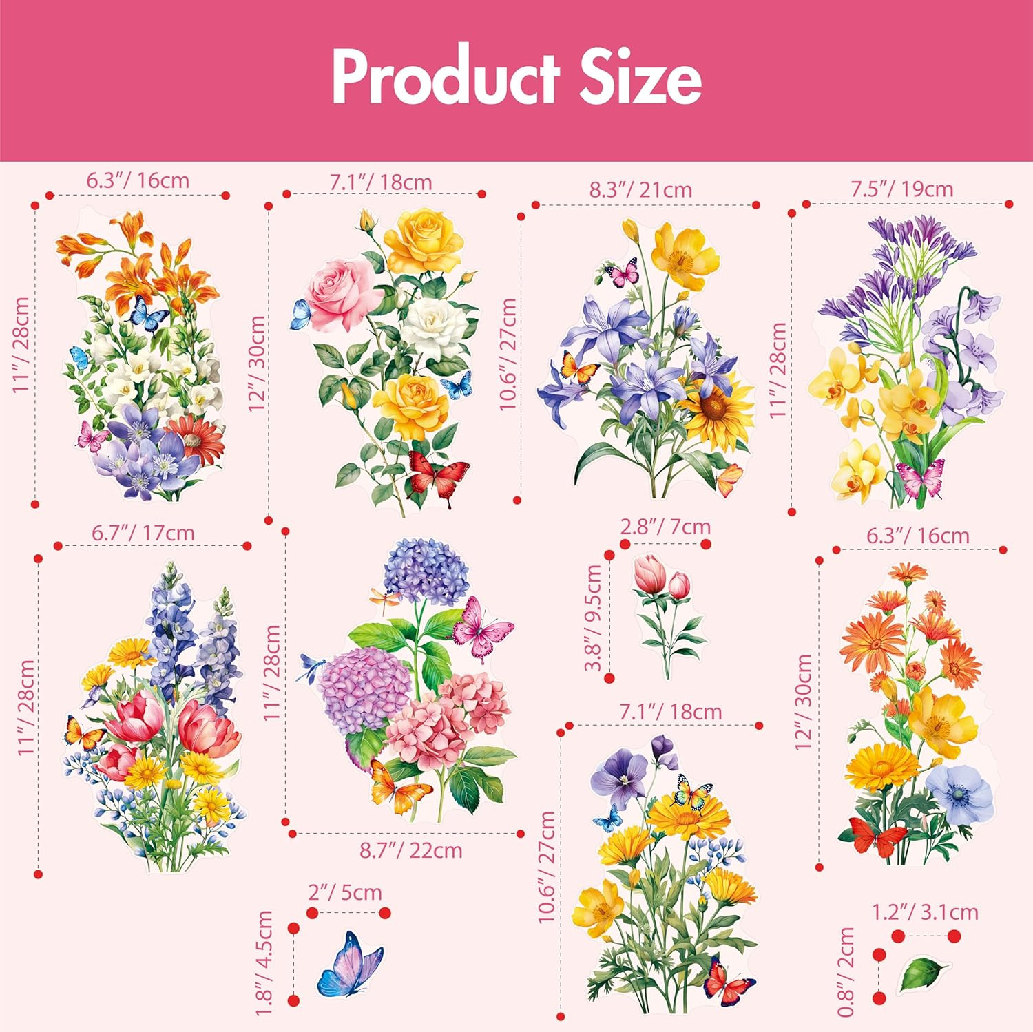 113 PCS Flower Wall Decals, Self-Adhesive Vinyl Wall Stickers, Wildflower, Butte
