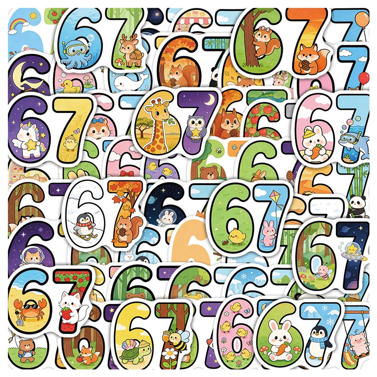 50pcs Waterproof Vinyl Stickers Number 67 Six Seven Luggage Phone Laptop Fridge