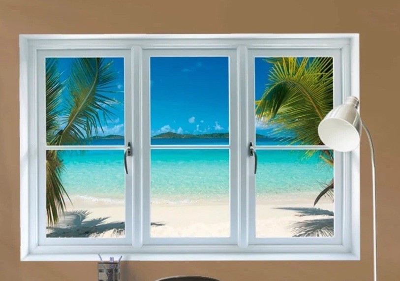 FATHEAD-INSTANT WINDOW: VIRGIN ISLANDS BEACH REMOVABLE WALL ART 51"W x 34"H IN