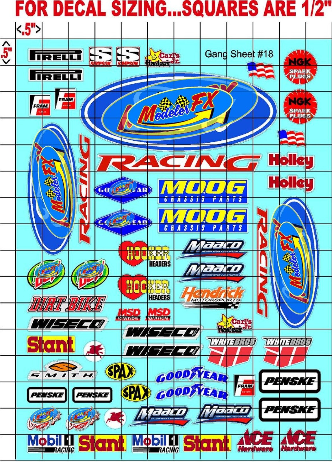 Clear Matte Vinyl Sticker Sheet#18-R/C MODEL Decal fits 1/10-1/16 Scale FordMoog