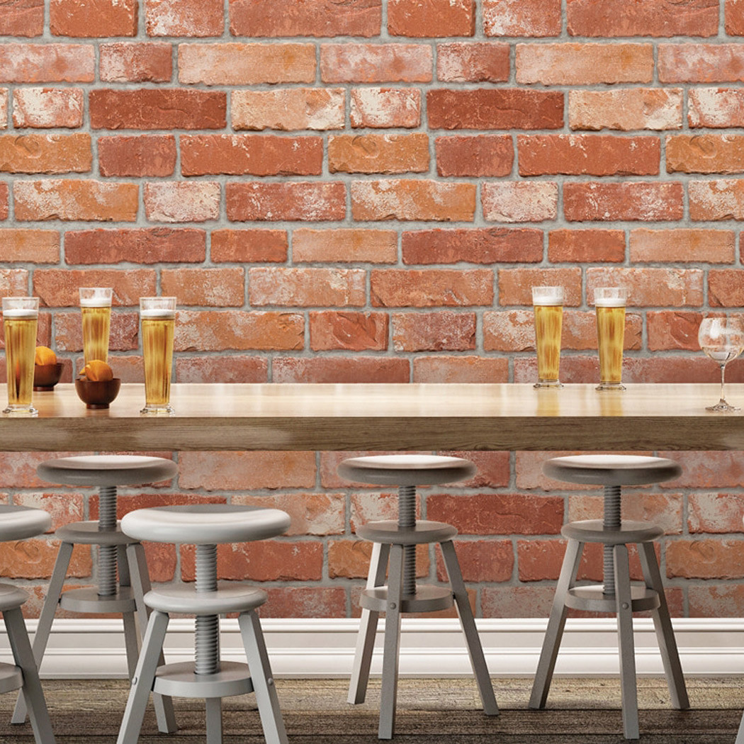 Red Brick Wallpaper Roll Vintage Faux Brick Panel Wallpaper