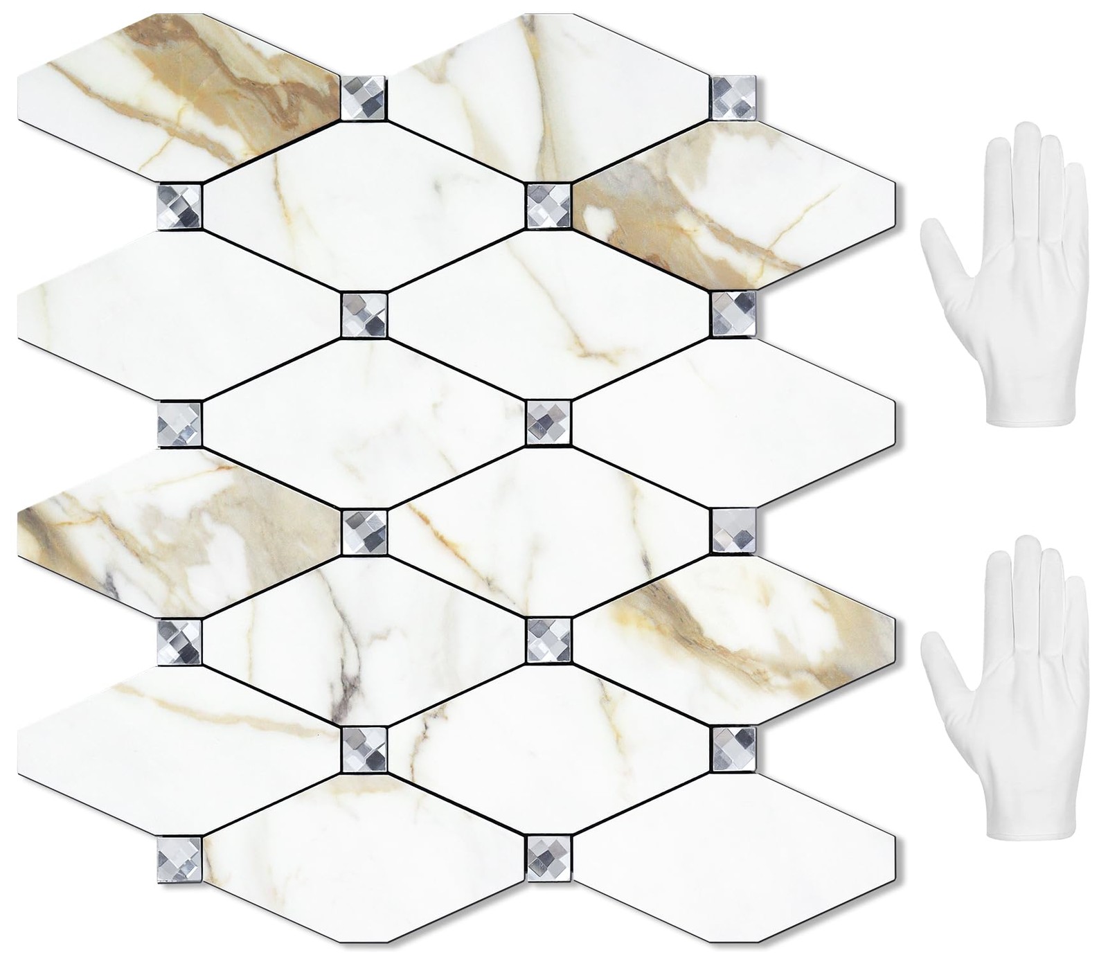 STICKGOO Peel & Stick Backsplash – 10 Sheets Calacatta Gold PVC Mosaic Tiles