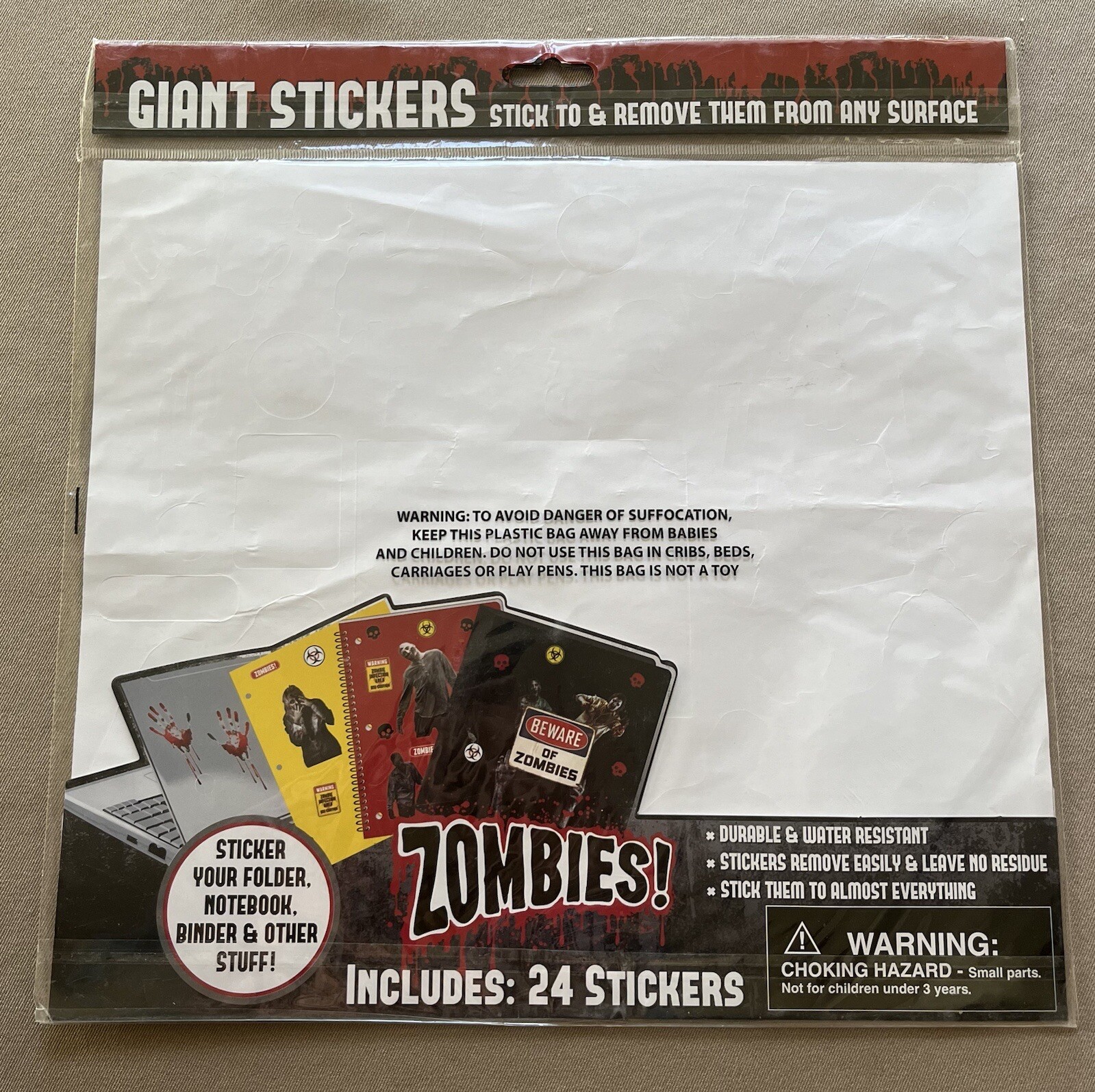 1 Giant Sheet Zombies Stickers~Sheet Is 10 1/2” X 11 3/4” & Has 24 Stickers, New