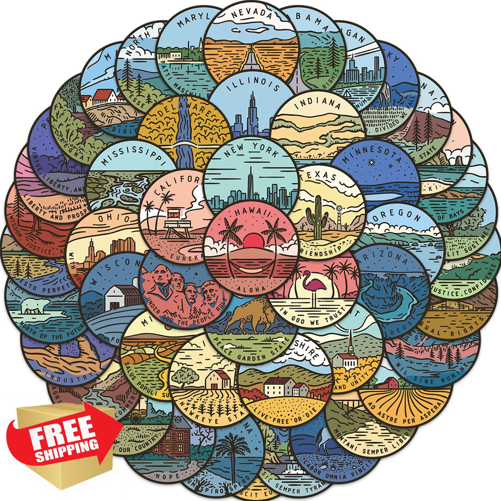 KIYOVELI 50PCS US States Stickers Waterproof