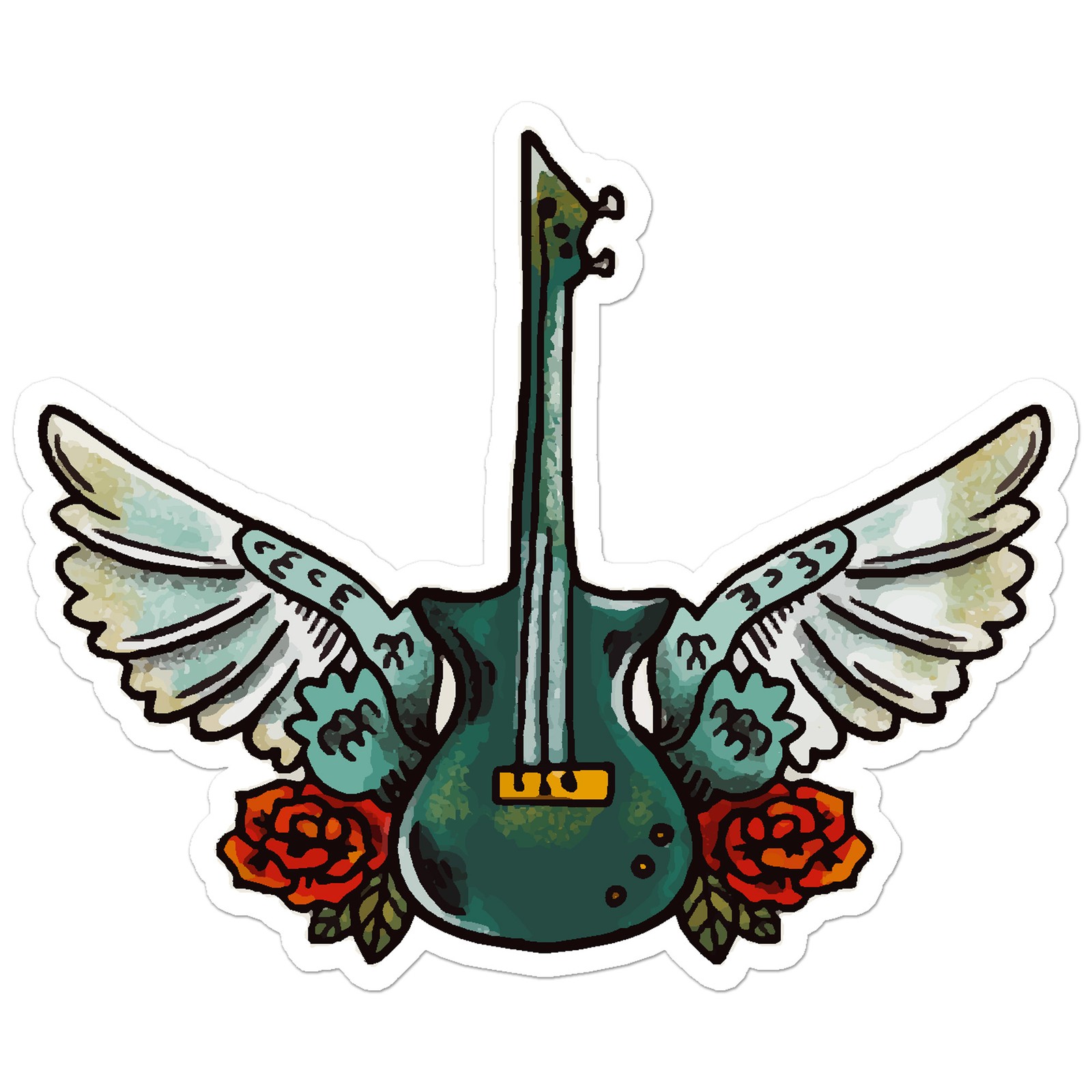 Guitar Angel Wings – Vinyl Decal Sticker – Car Window Laptop – ebn7766