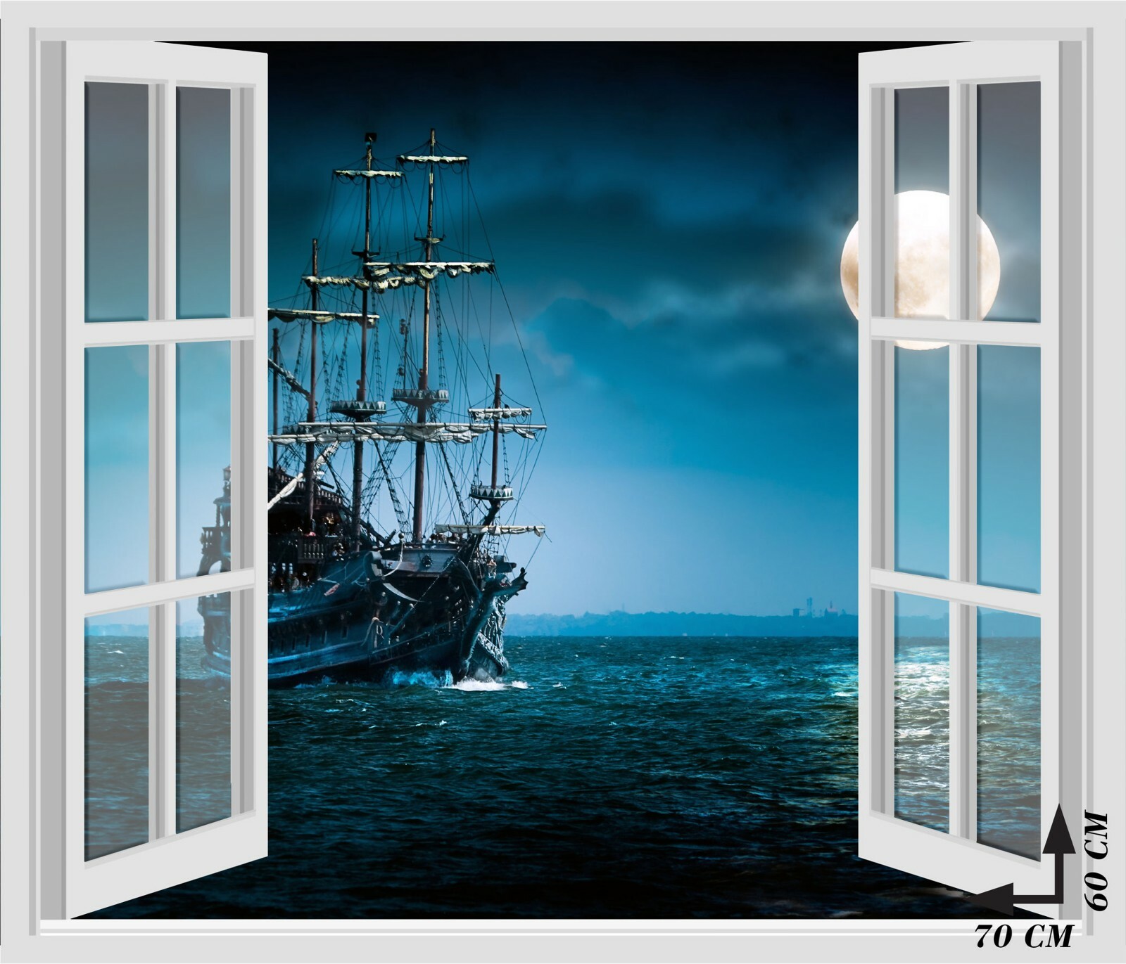 Window Wall Stickers – SEA NIGHT MOON BOAT – Wall Stickers 3D – VINYL