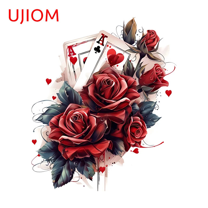 UJIOM Ink Style Red Rose Poker Wall Sticker Creative Adhesive Decal Suitable
