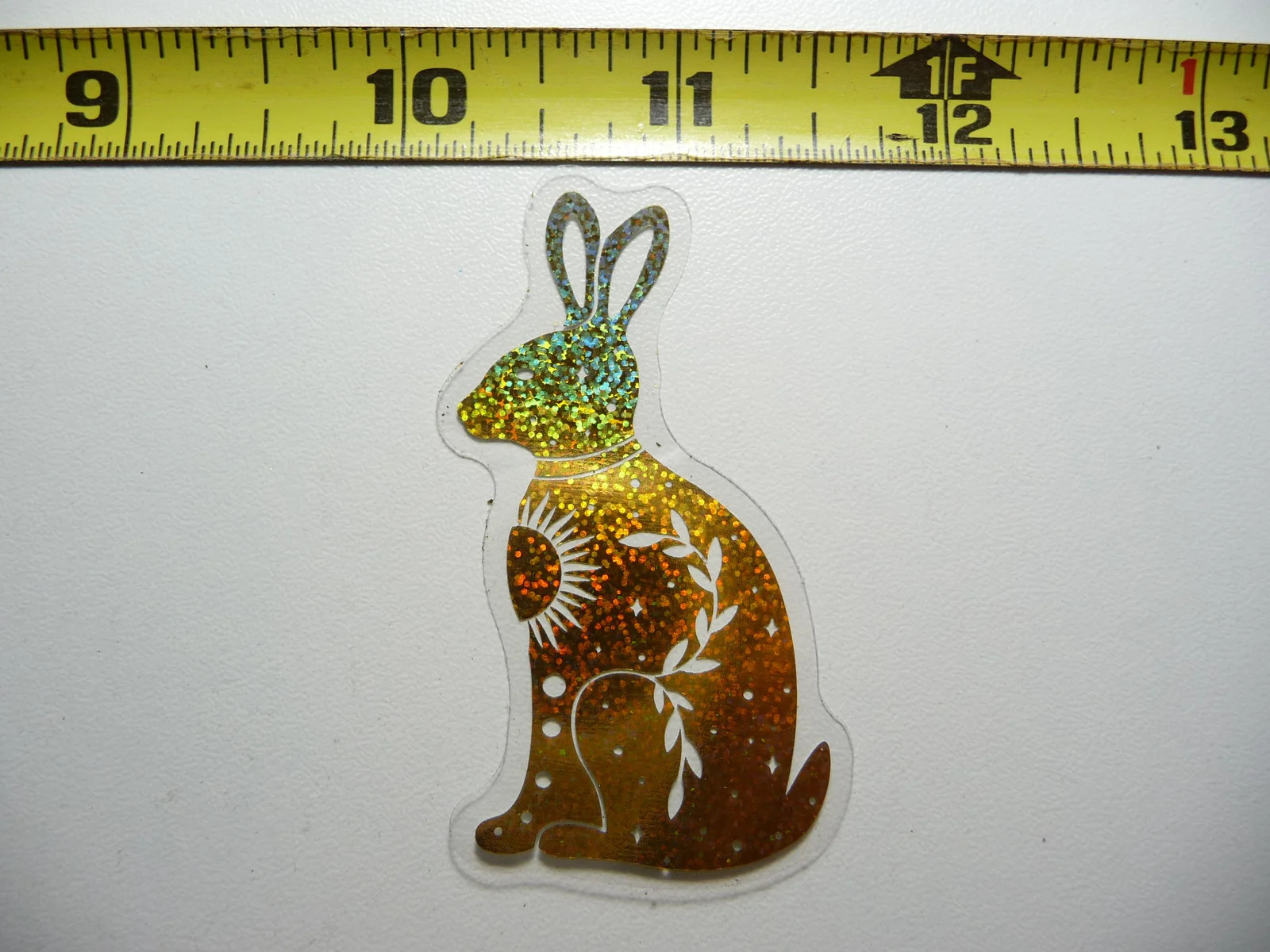 HOLOGRAPHIC SITTING RABBIT SUN PLANT SMALL STICKER DECAL REFLECTIVE SHINY