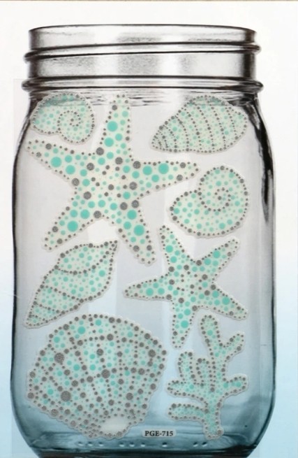 Seashell Metallic Glass Jar Stickers – 8pc Pack for DIY Crafts and Home Decor