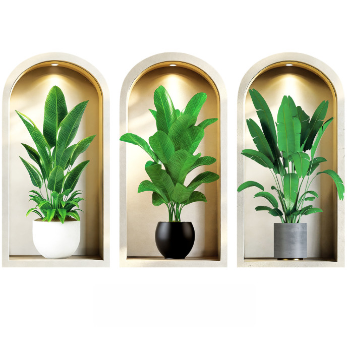 3PCS 3D Wall Stickers Plants Wall Stickers,Green Potted Plants Wall Stickers