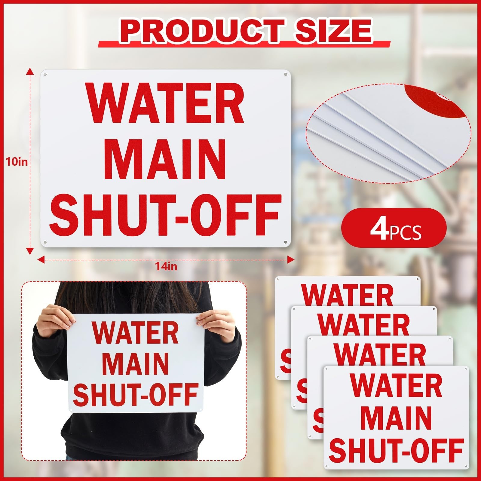 4 Pcs Water Shut Off Sign 10"x14" – Indoor Outdoor Safety Caution Notice