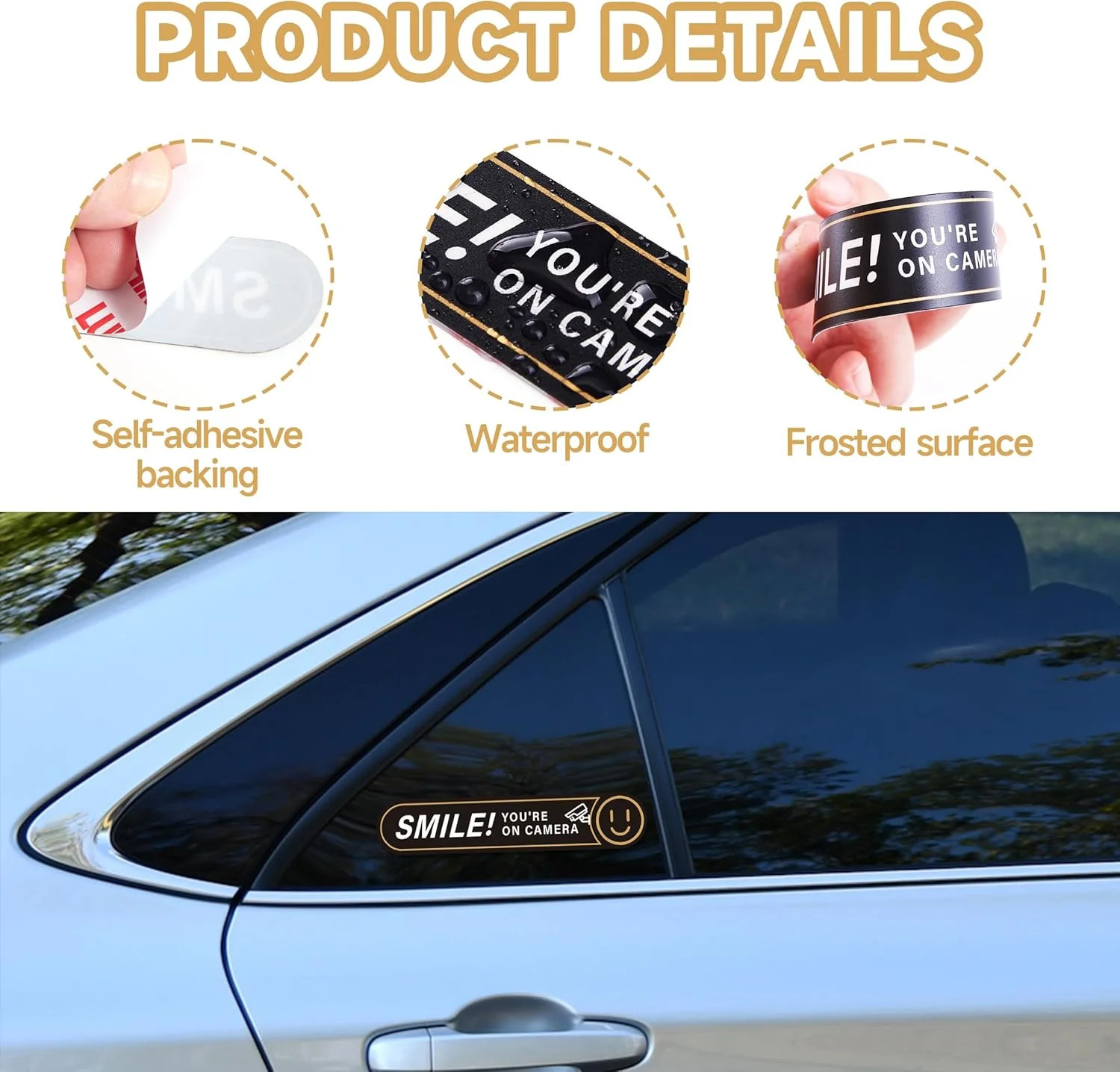 8PCS Smile You're On Camera Sticker for Car, Self Adhesive Waterproof Durable Vi