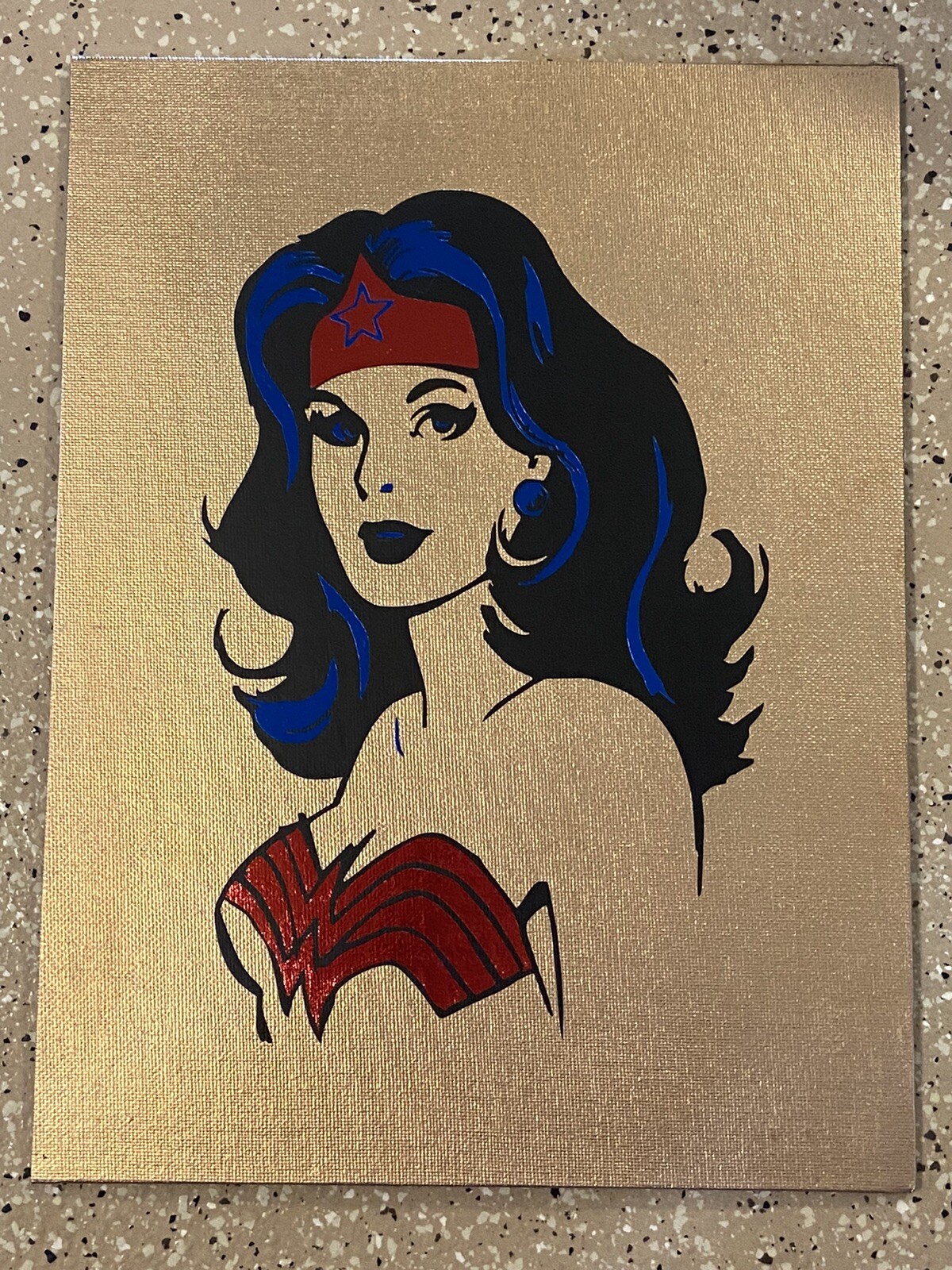 Handcrafted DC Wonder Woman Vinyl On Canvas 9×12 Signed Artwork A