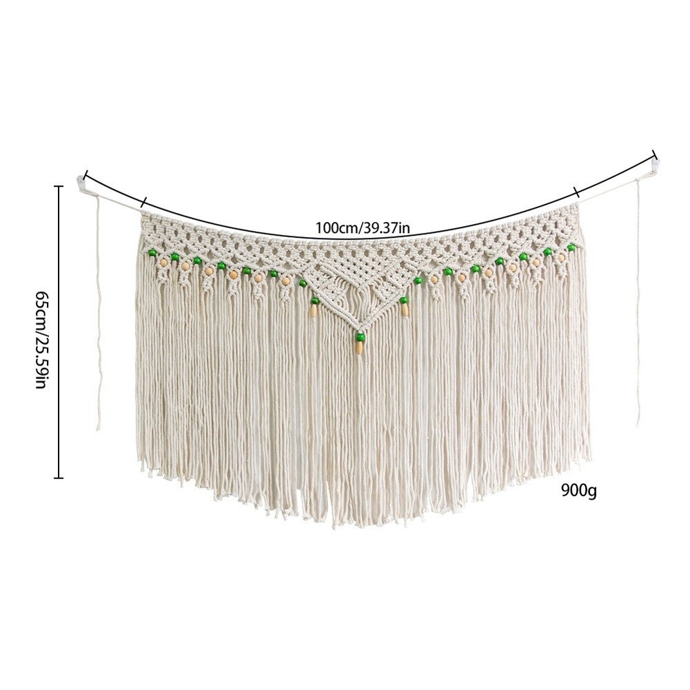 Hand Woven Boho Cotton Tapestry Wall Hanging for Living Room 100x65cm Beige