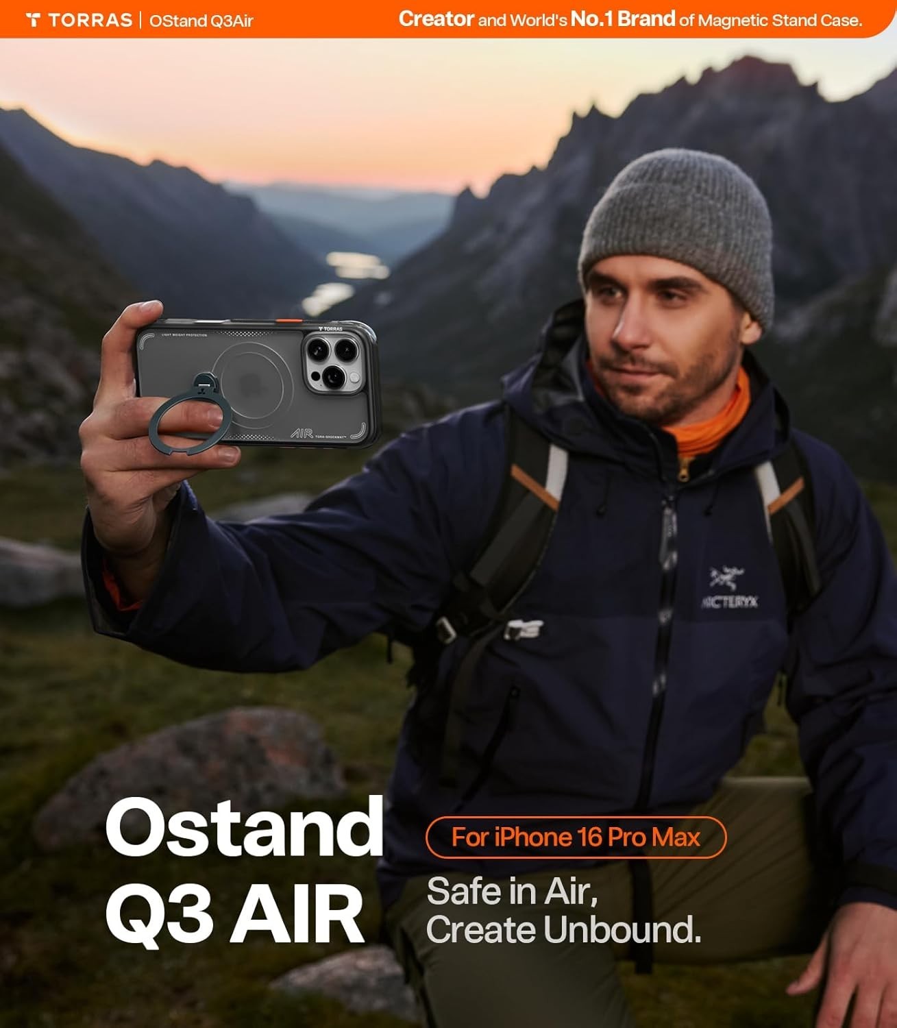 Ostand Q3 Air iPhone 16 Pro Max Case, MagSafe, Magnetic Stand, Black