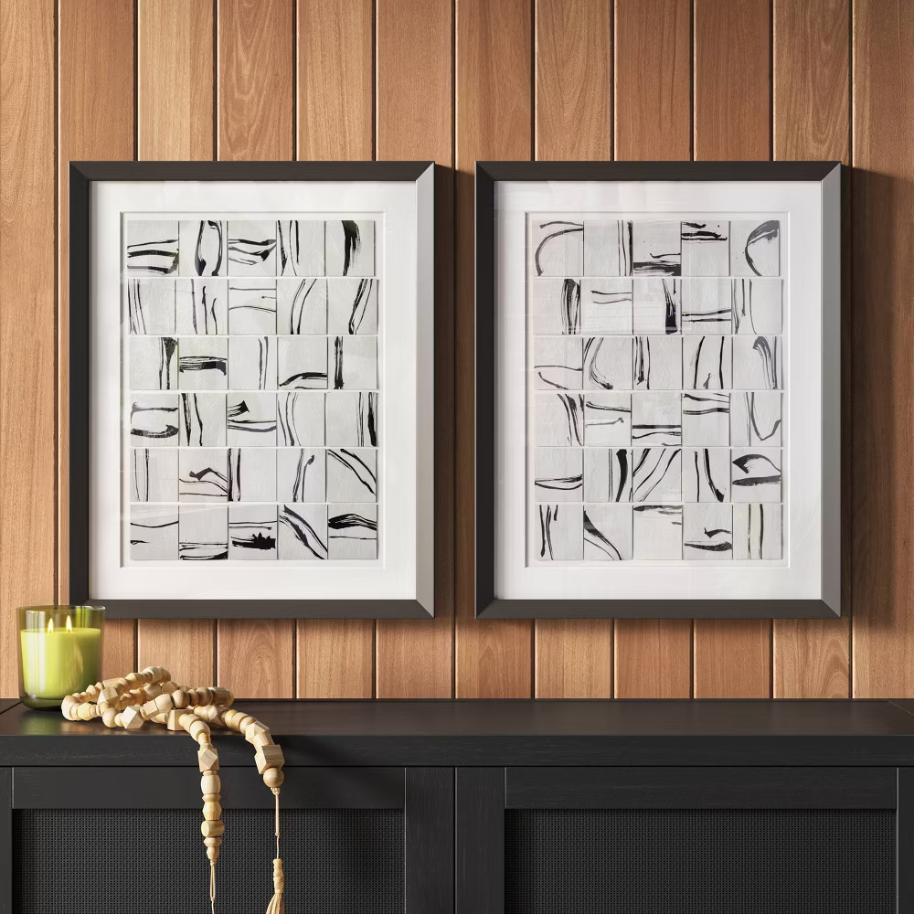 (Set of 2) 16"x20" Patterned Lines Abstract Framed Arts Black – Threshold