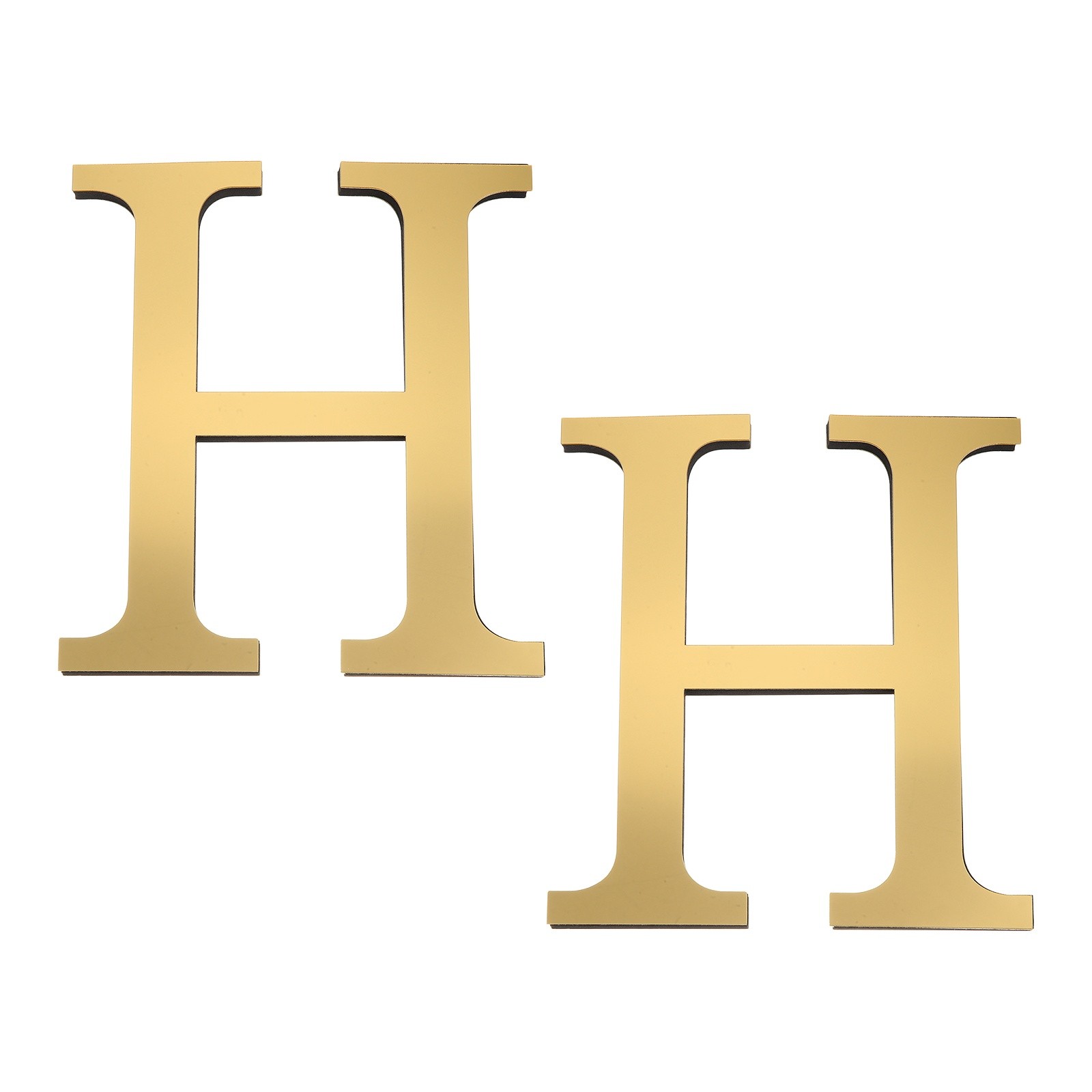 2Pcs Mirror Sticker 3D Letter H 8 Inch Light Gold for Wall Decor