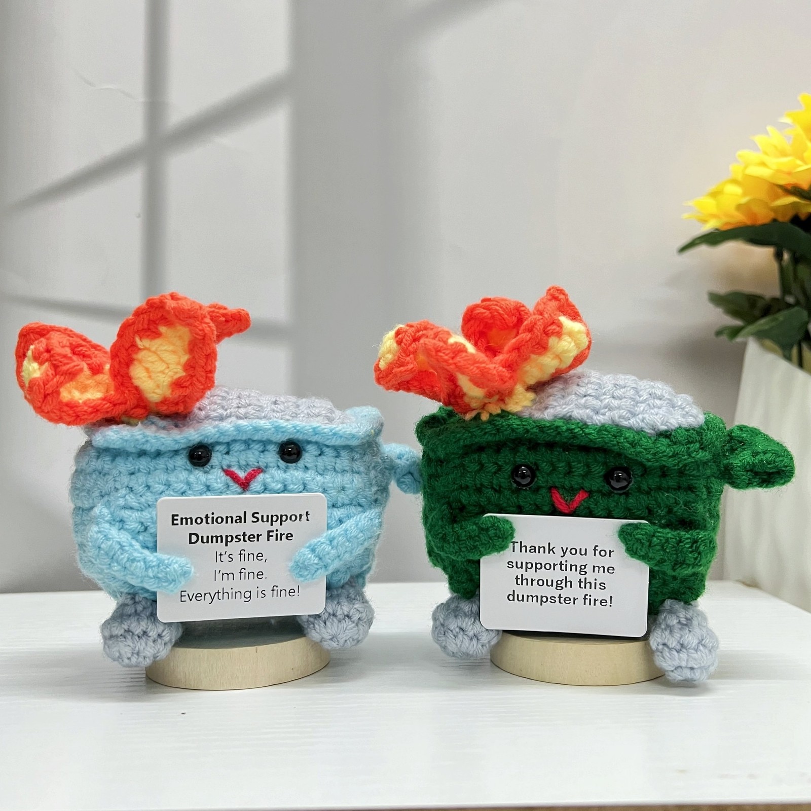 Crochet Dumpster Fire, Funny Burning Trash Can, Desk Decor Gift
