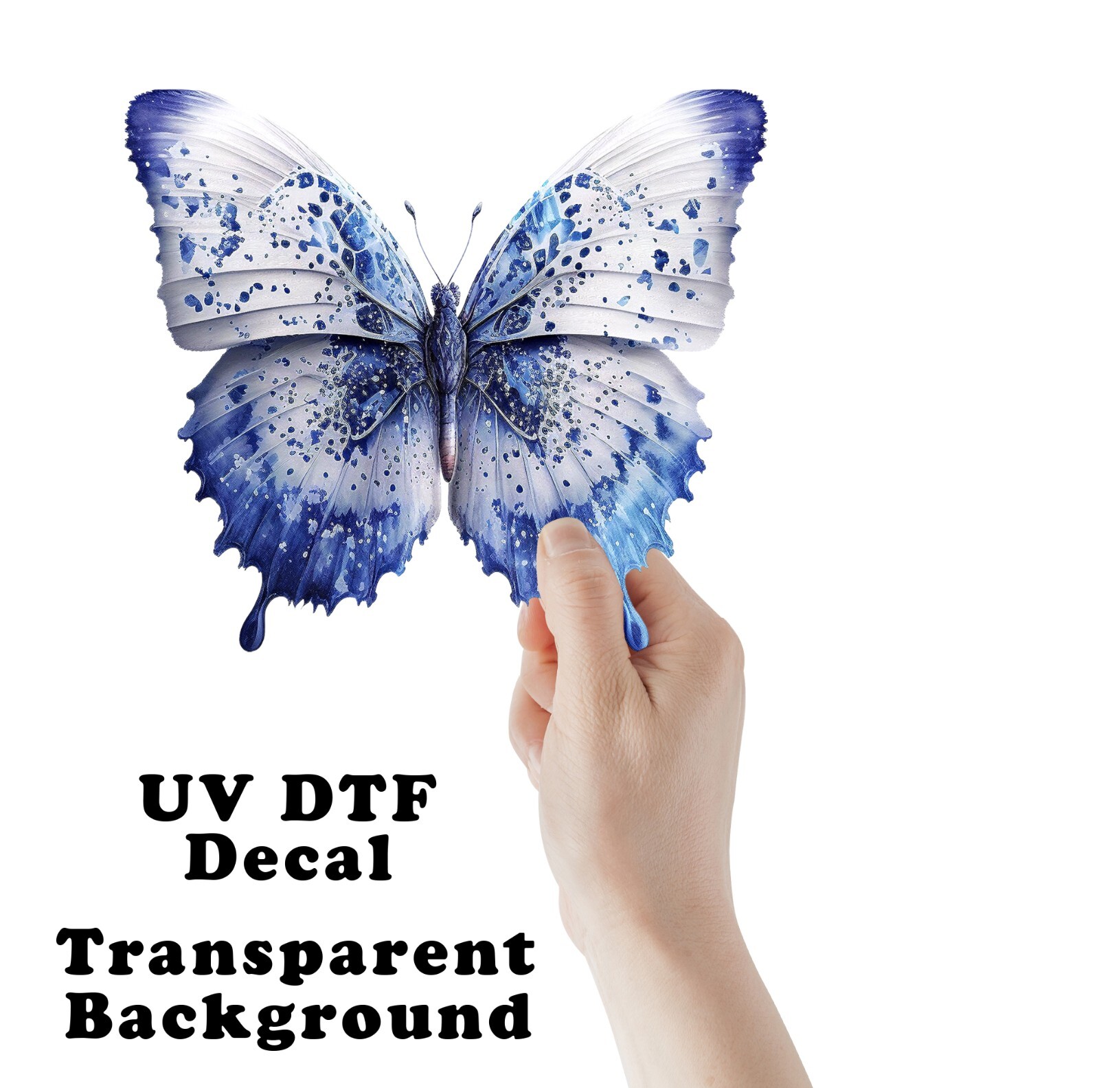 Blue and White Butterfly UV DTF Transparent Sticker / Decal
