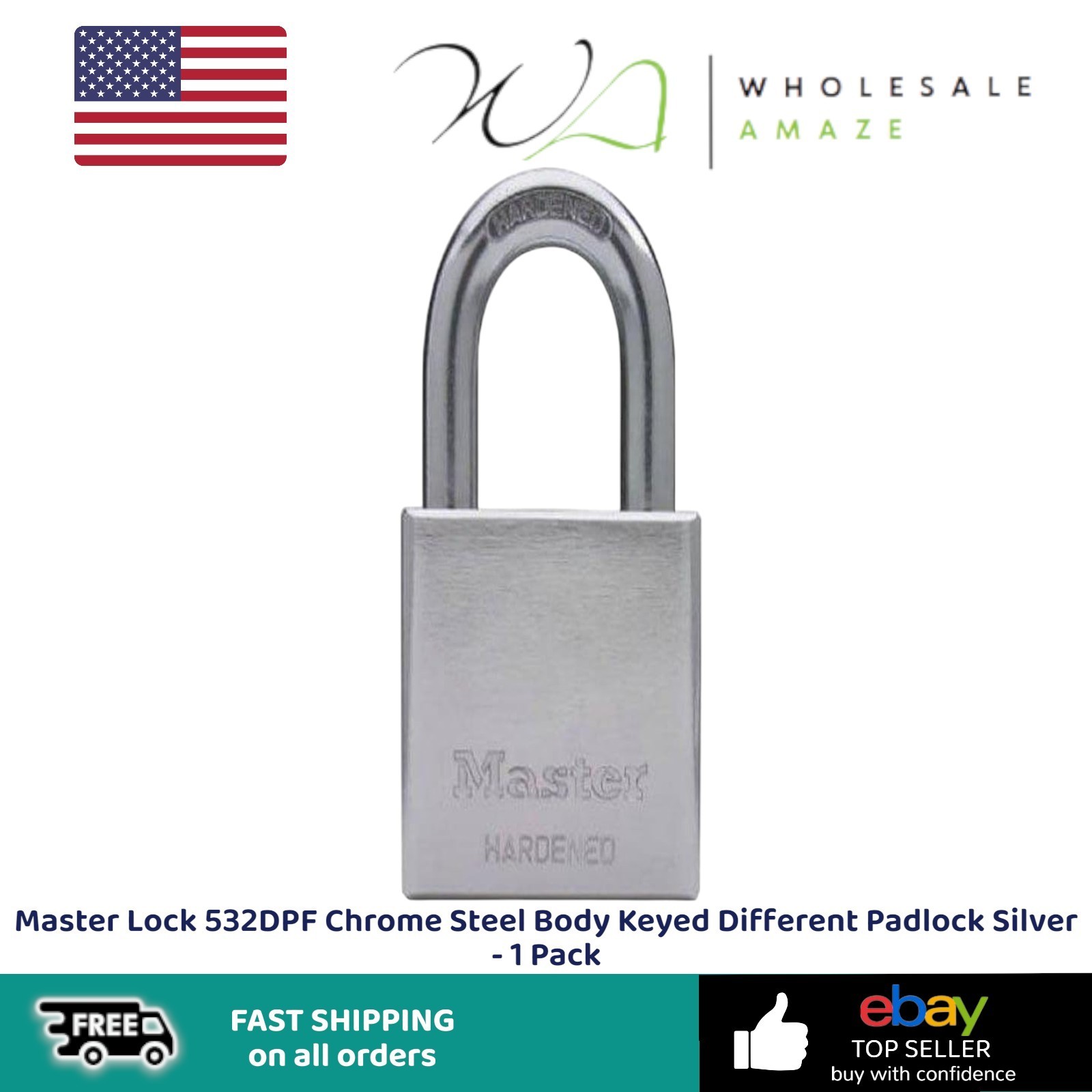 Master Lock 532DPF Chrome Steel Body Keyed Different Padlock Silver – 1 Pack