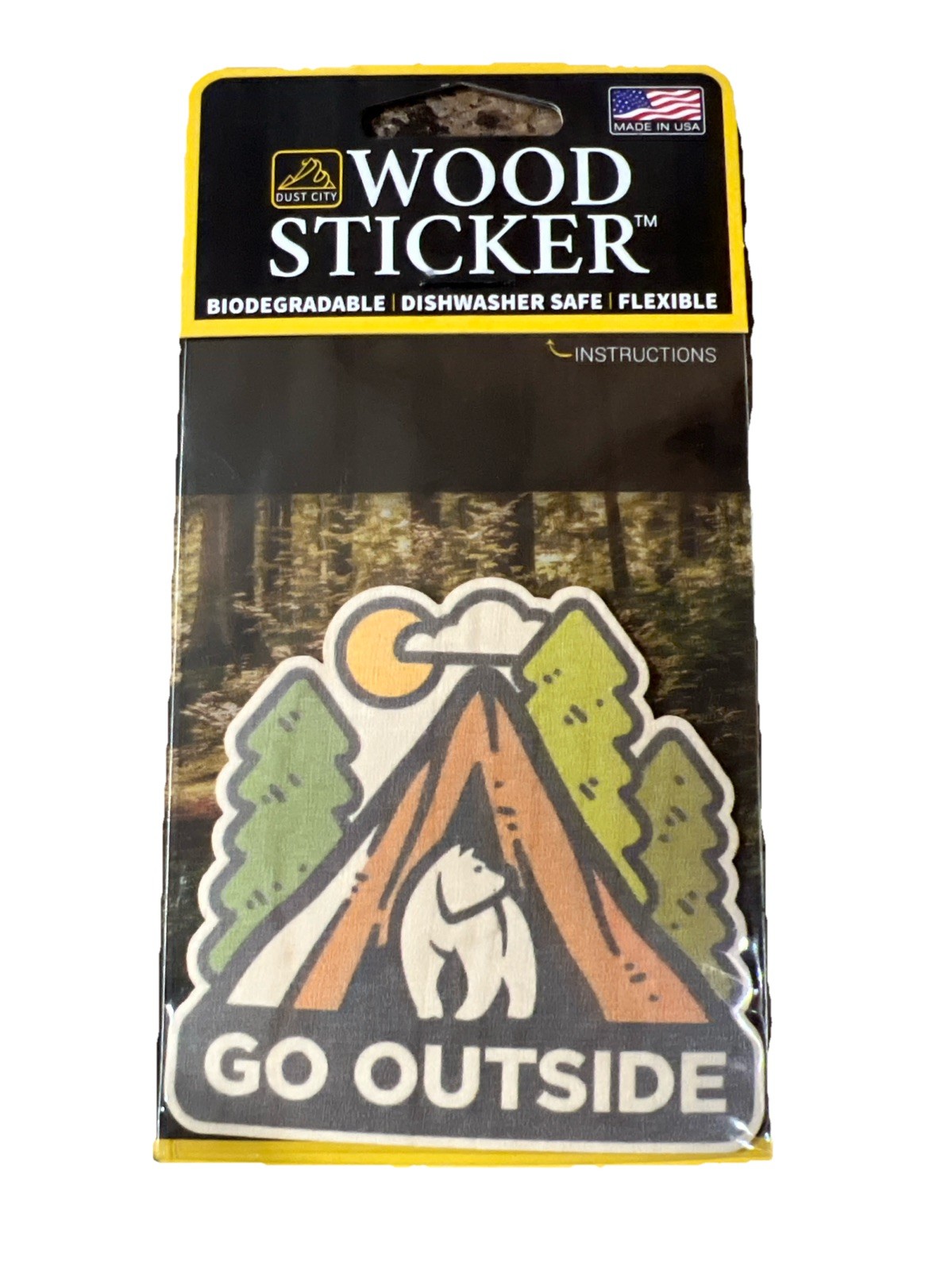 Go Outside WOOD Sticker 3M Flexible Dishwasher SAFE Biodegradable Dust City NEW