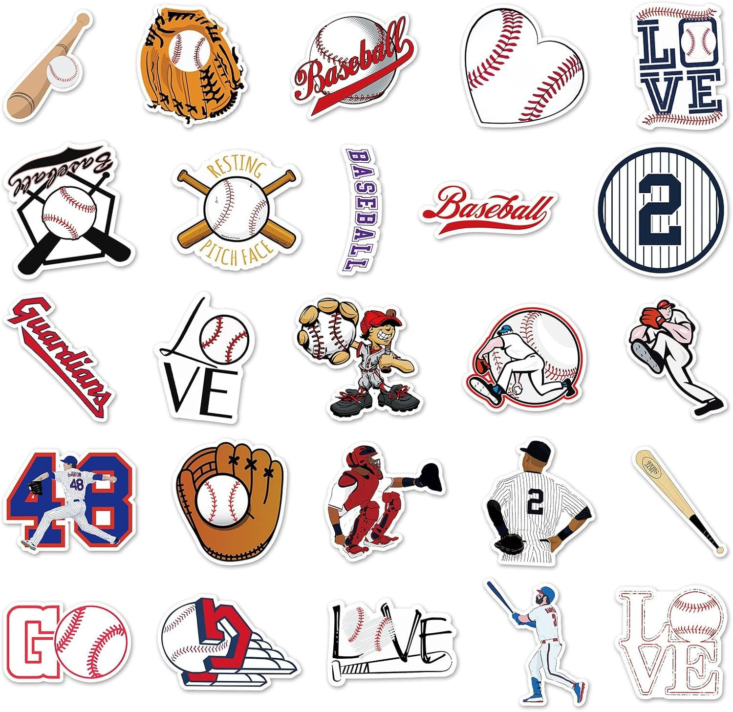 50Pcs Baseball Stickers，Waterproof Vinyl Baseball Tattoos for Kids Teens Boys Ad
