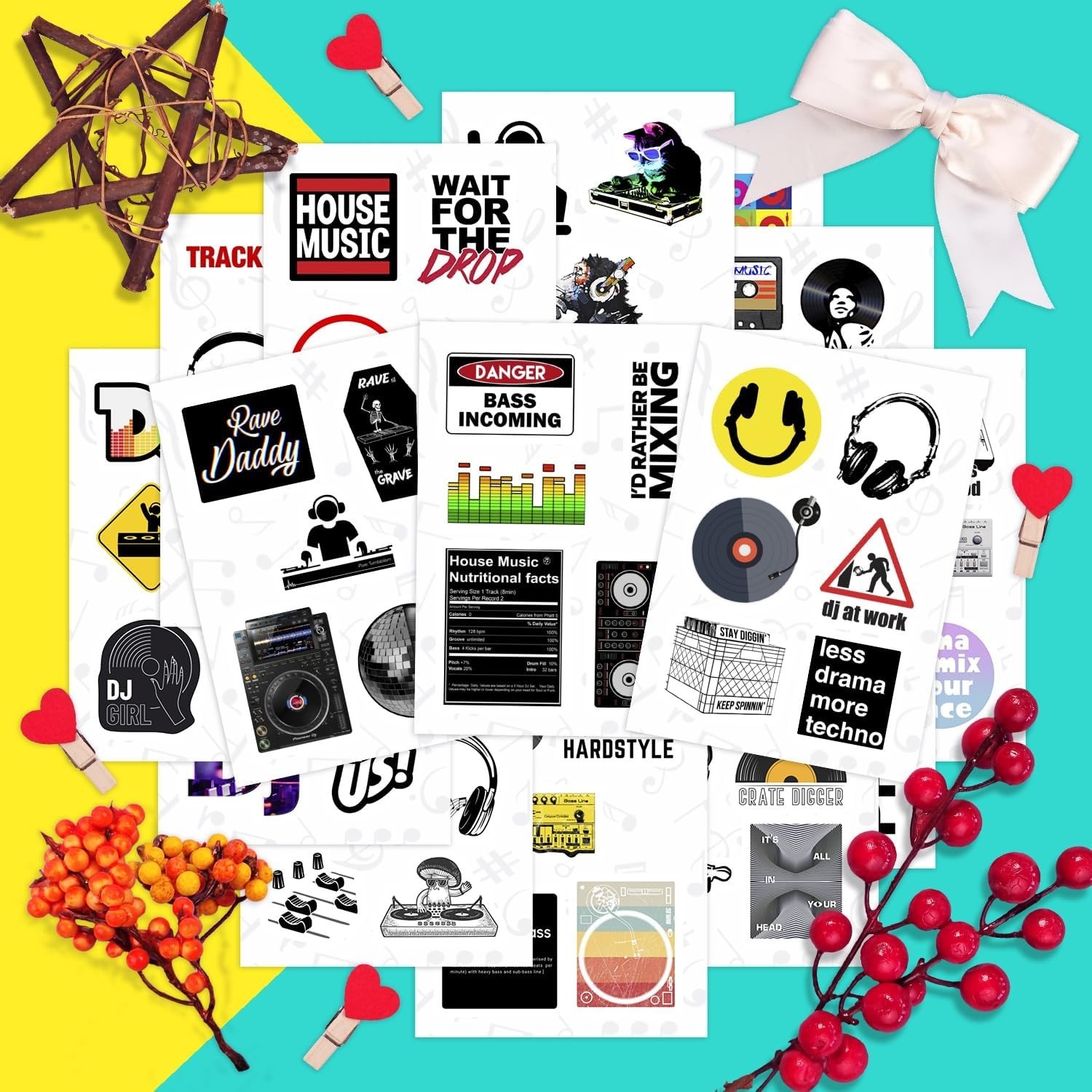 BulbaCraft 100Pcs DJ Stickers for Water Bottle and Laptop – DJ Party Favors a