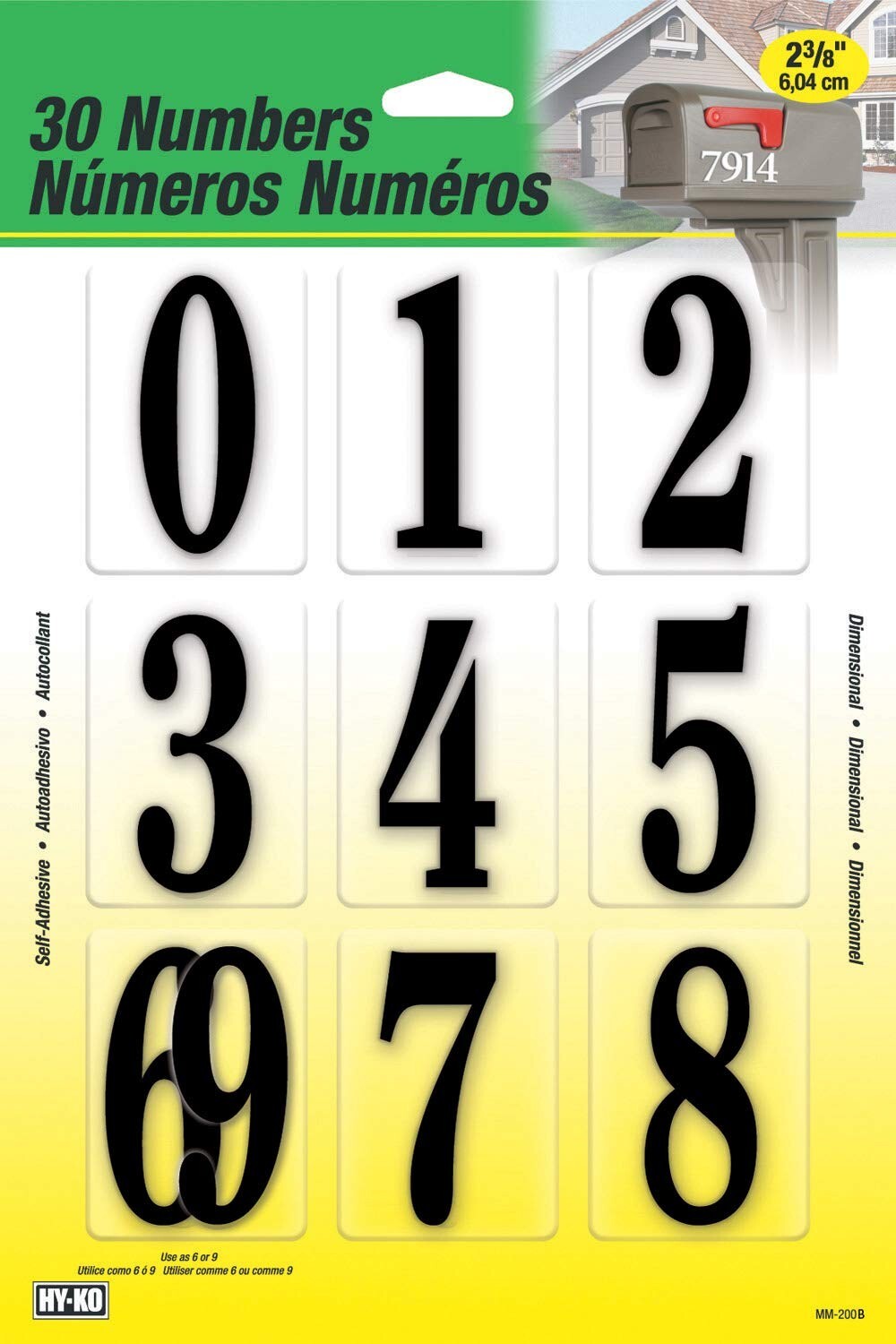 Mm200b Self Adhesive Molded Plastic Numbers 2.375" High Black