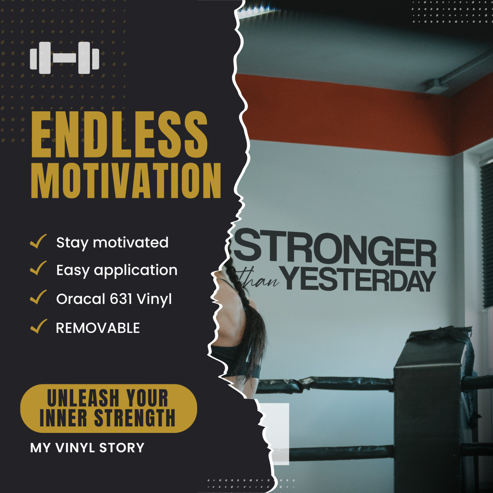 Stronger Than Yesterday Wall Decal Motivational Vinyl Sticker Gym Fitness Room