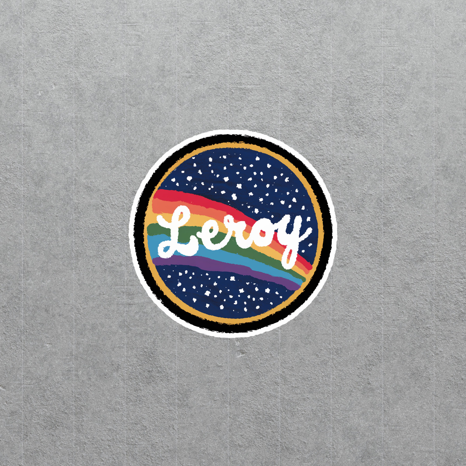 Leroy Retro Rainbow Sticker – 70s Vibe Cosmic Name Decal #3672