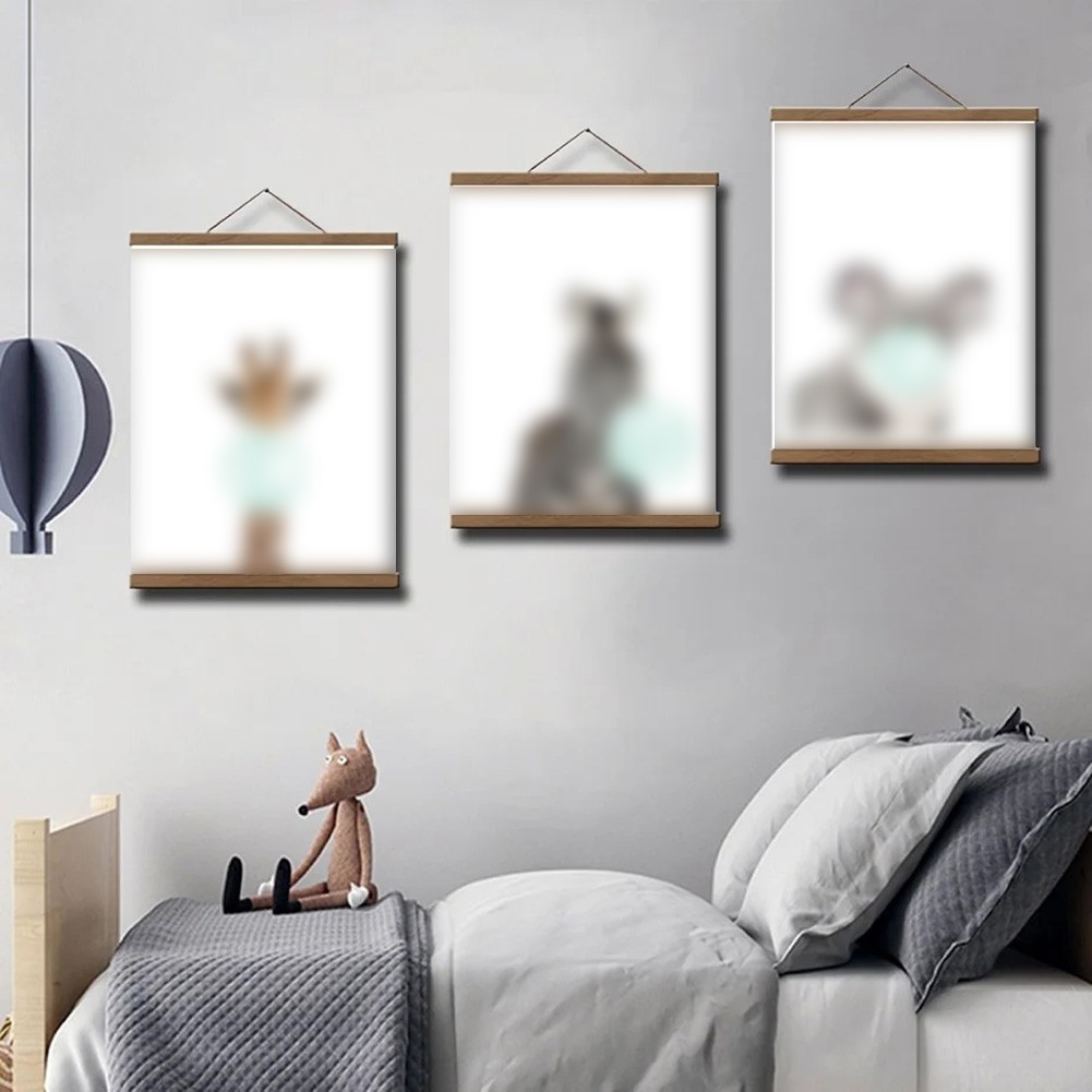 Teak Wood Magnetic Hanging Scroll Frame for Posters and Artwork 21 to 51cm