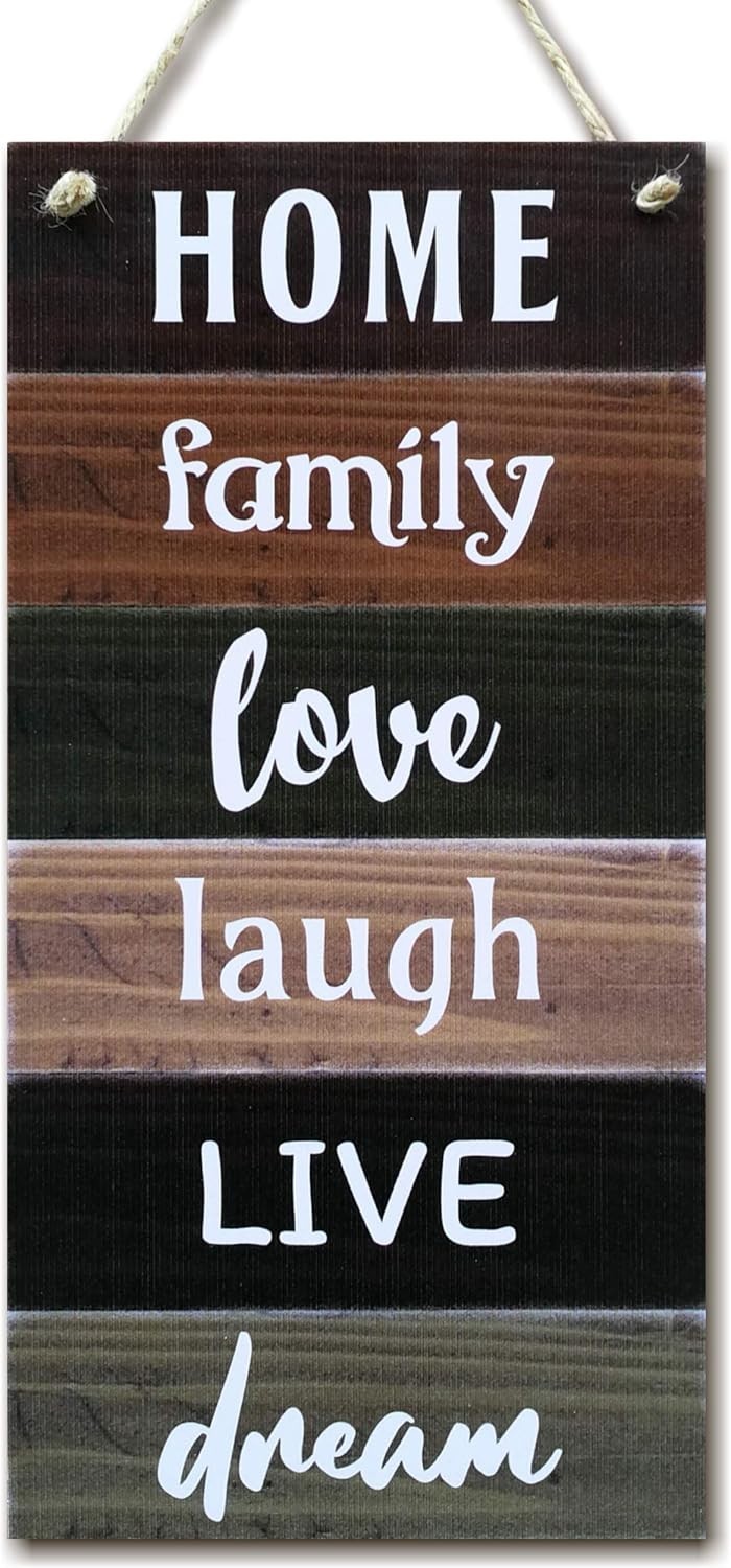 Inspirational Rustic Wall Sign – Home, Family, Love & Dreams 12" x 6"