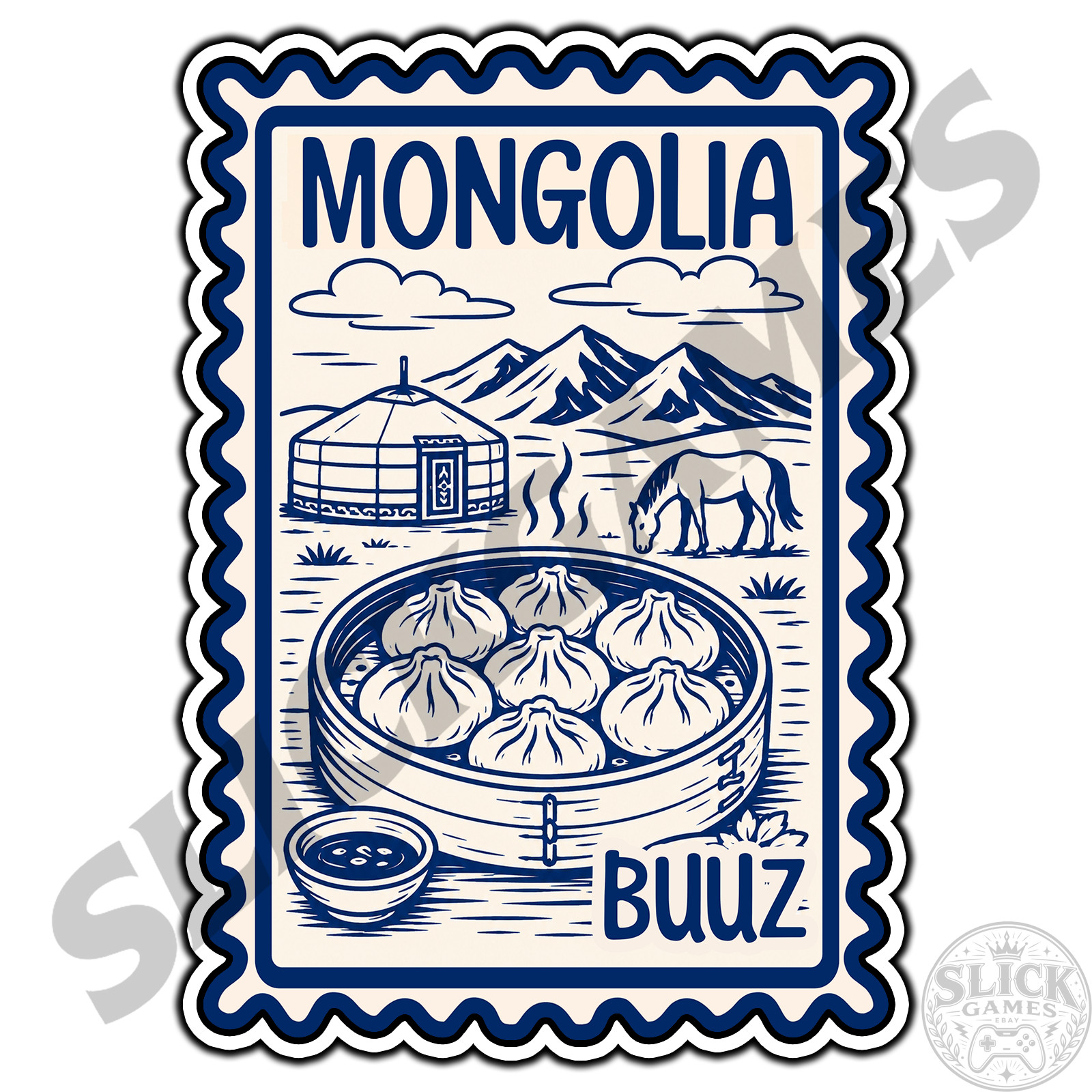 Mongolia Buuz Travel Postage Stamp Sticker #1 Waterproof Vinyl Decal Die-Cut