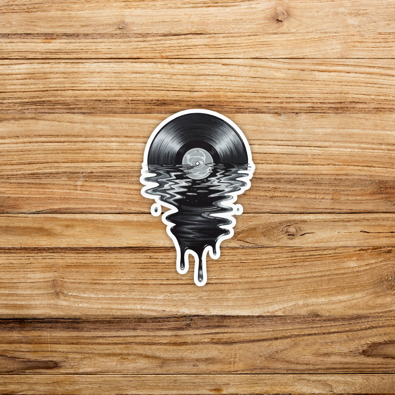 Melting Vinyl Record Sticker – Unique Music Lover Gift Idea, Black & White Decal