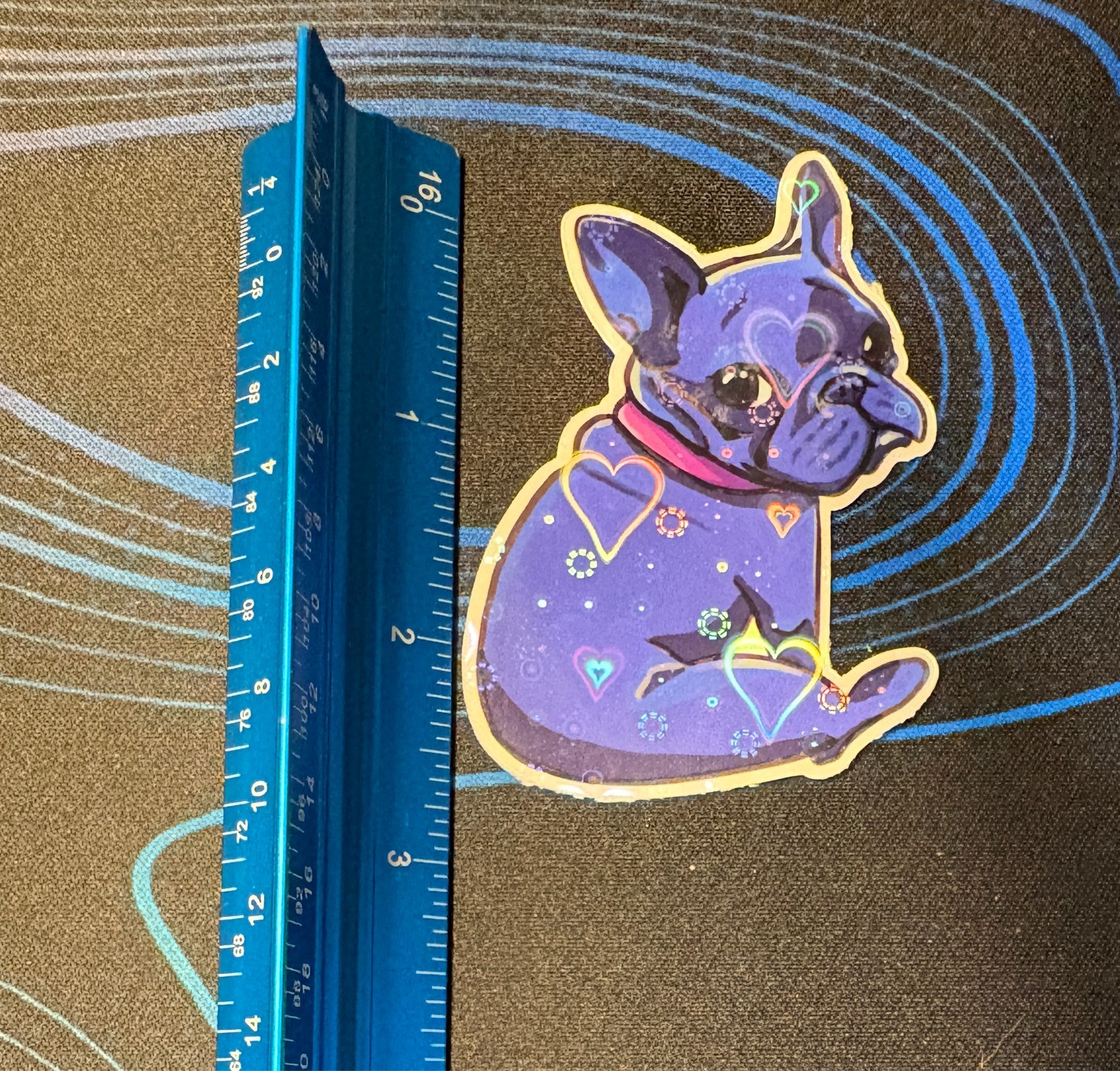 Holographic Frenchie Purple French Bull Dog Vinyl Sticker by KayshaLacyArt
