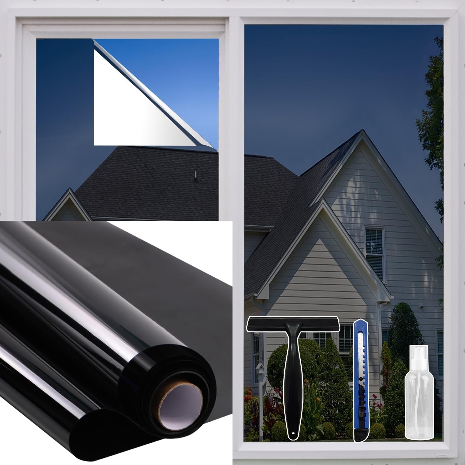 Window Privacy Film One Way Daytime 17.5 in x 6.5 Ft Static Cling Sun and Hea…