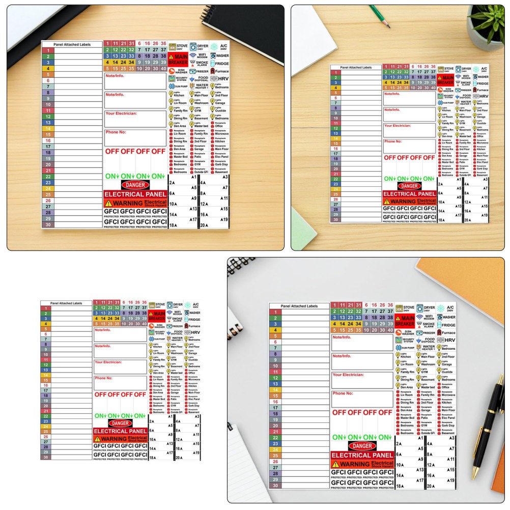 2 Sheet Electrical Box Label Panel Labels Sticker Labeling Breaker Stickers