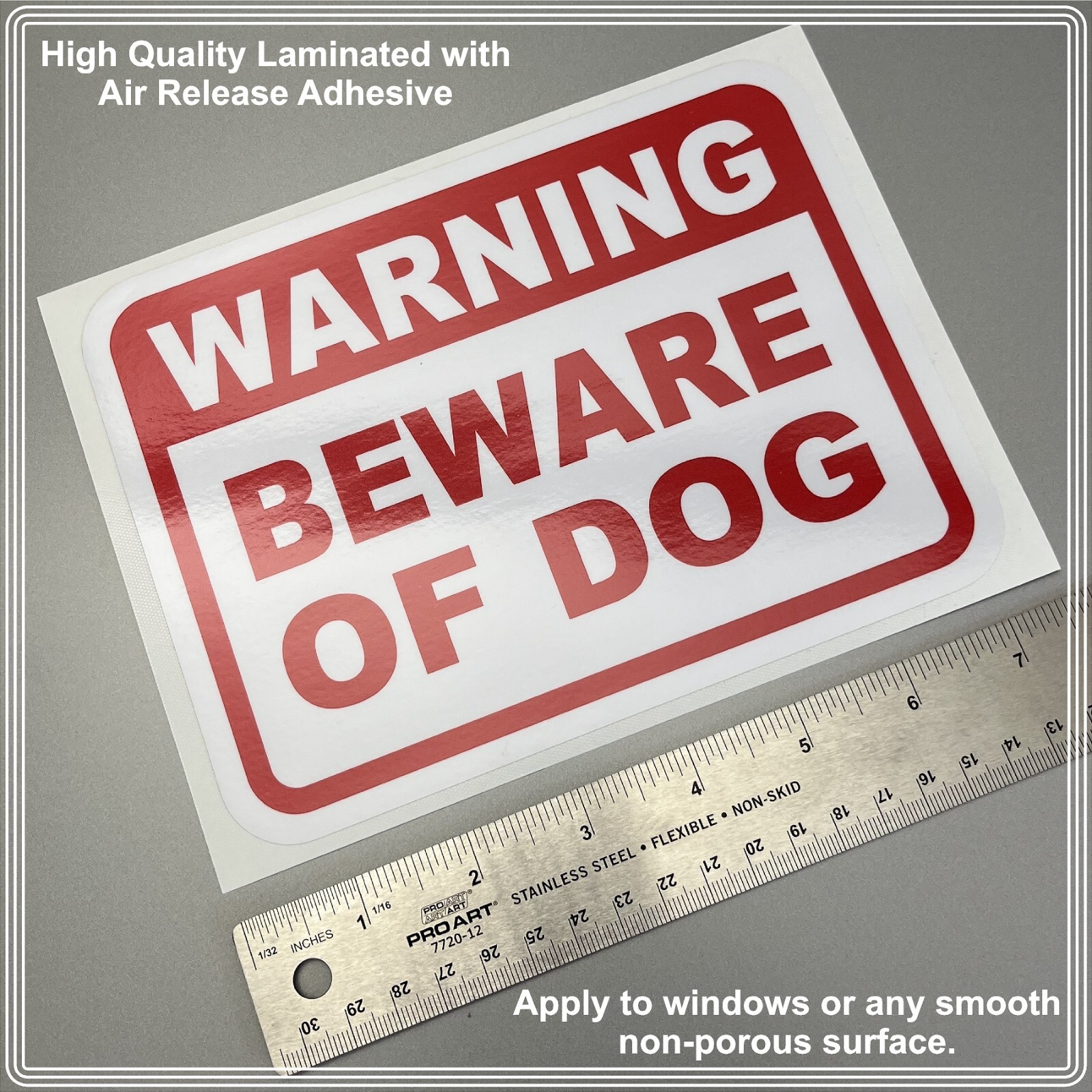 BEWARE OF DOG High Quality Laminated Sticker Red White 7.25"x5.5" SHIPS FREE