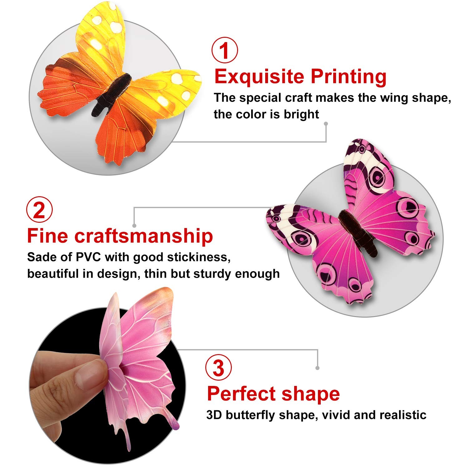 Outus 96 Pcs 3D Butterfly Wall Decor Glow in The Dark Pink, Purple, Mixed