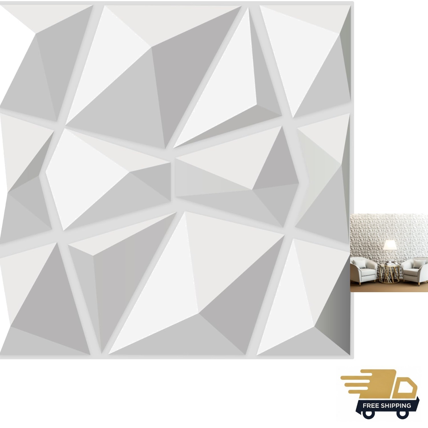 Decorative 3D Wall Panels in Diamond Design, 11.8"x11.8" Matt White 33 Pack