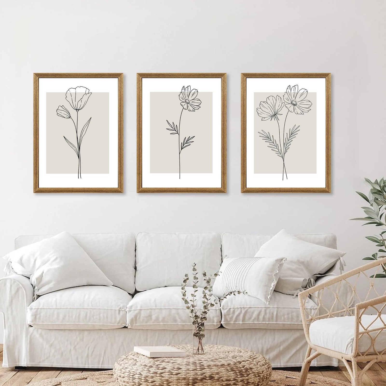 ICHZUMW Neutral Botanical Floral Wall Art, Black and White Farmhouse Flowers …